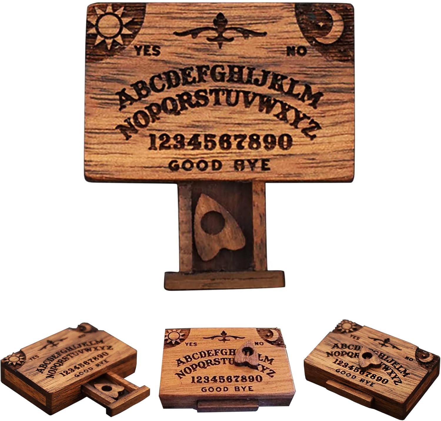 Miniature Ouija Board, Ouija Board Spirit Board with Drawer, Wooden Spirit Ouija Board Game, Holy Spirit Board Alphabet Halloween Decorations