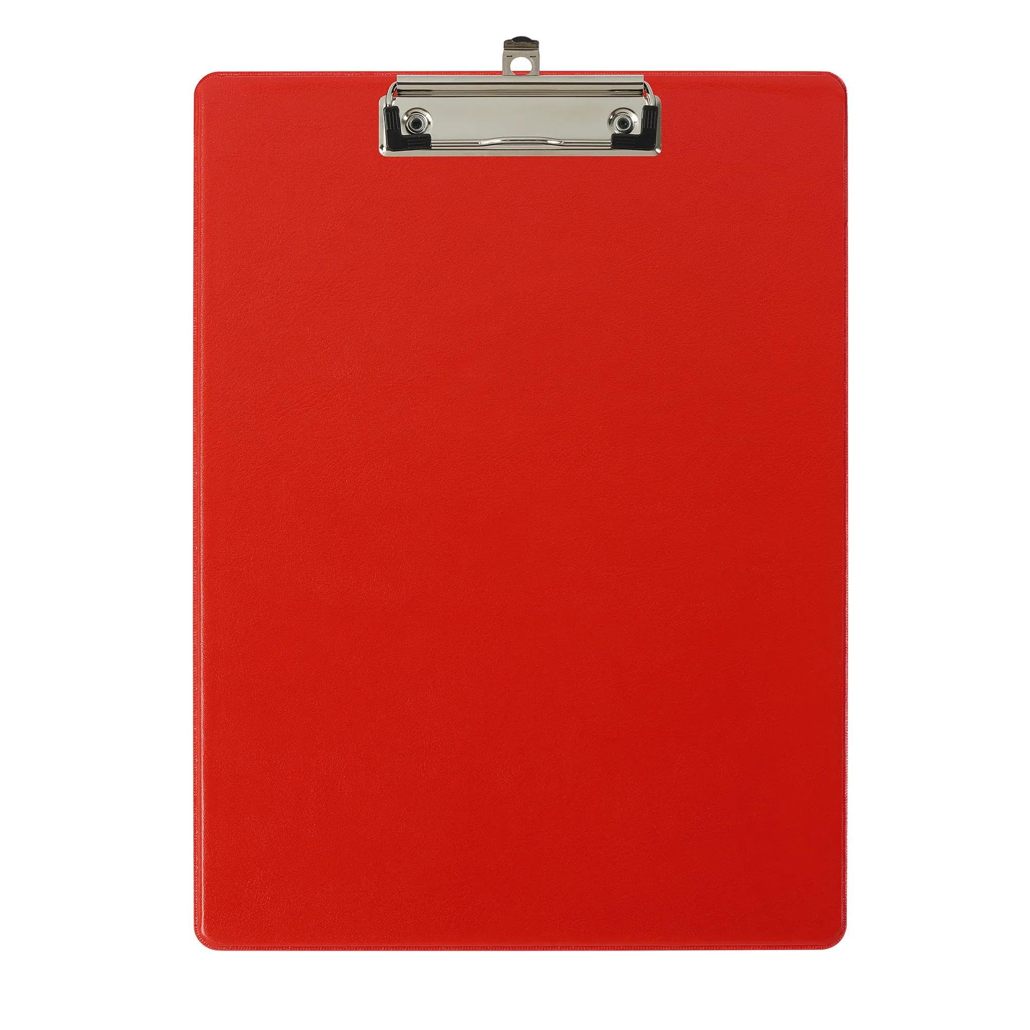 Exacompta - Rif. 19295E - Cartone da 10 portablocchi a clip con custodia in plastica sul retro, sistema di aggancio da parete, dimensioni: 23 cm x 32 cm, per documenti formato A4, colore: rosso