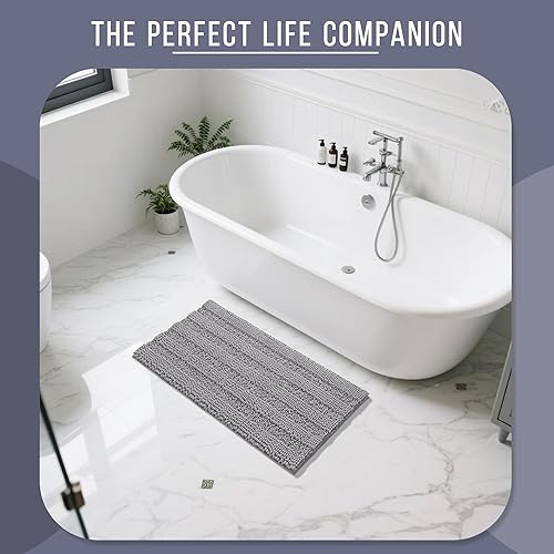 Miniatura 7 de Yimobra Tapete de baño de felpilla a rayas, lujoso, extra grueso y suave, esponjoso, absorbente, antideslizante, lavable a máquina, tapetes de baño