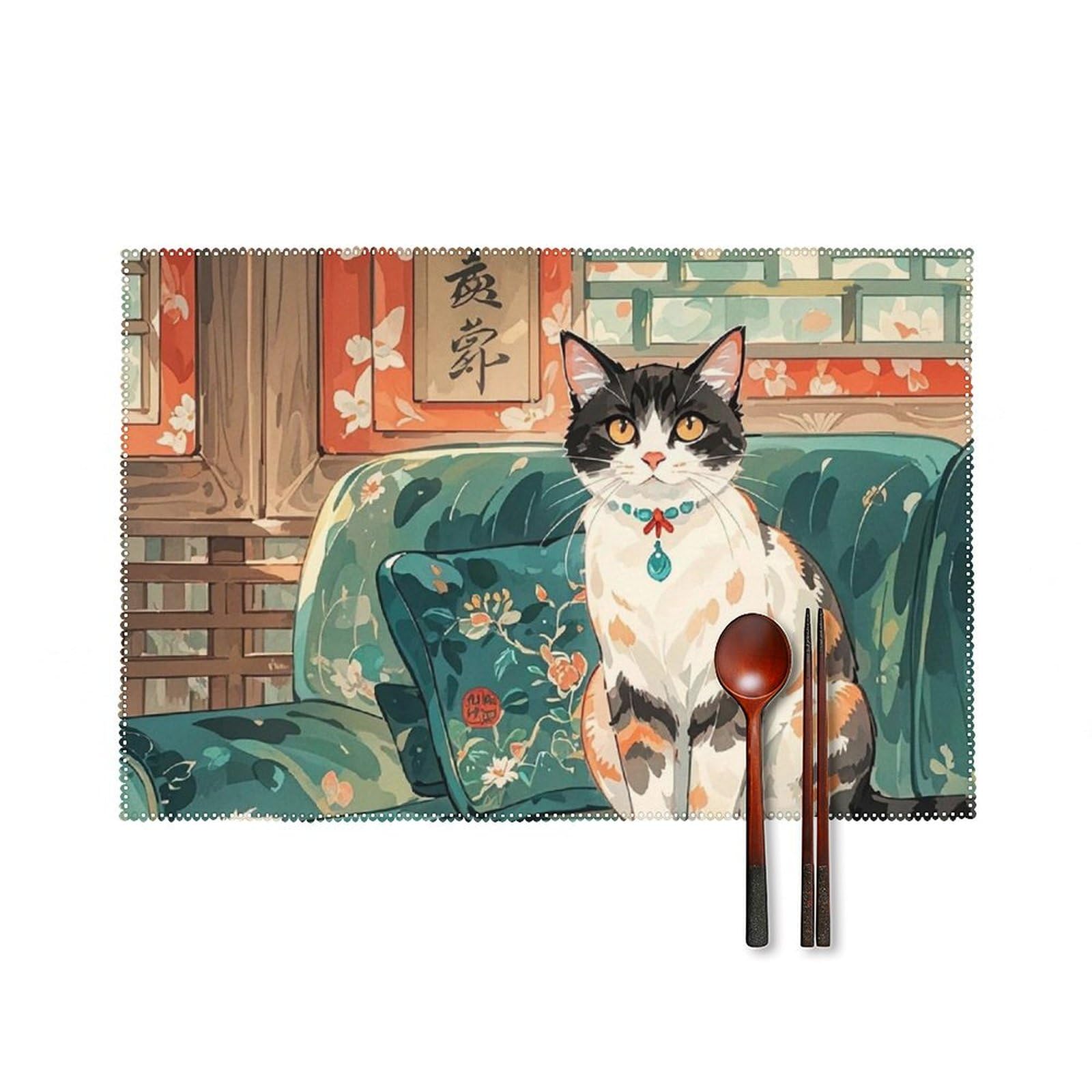 Set de table infroissable et résistant à la chaleur lot de 6 chats