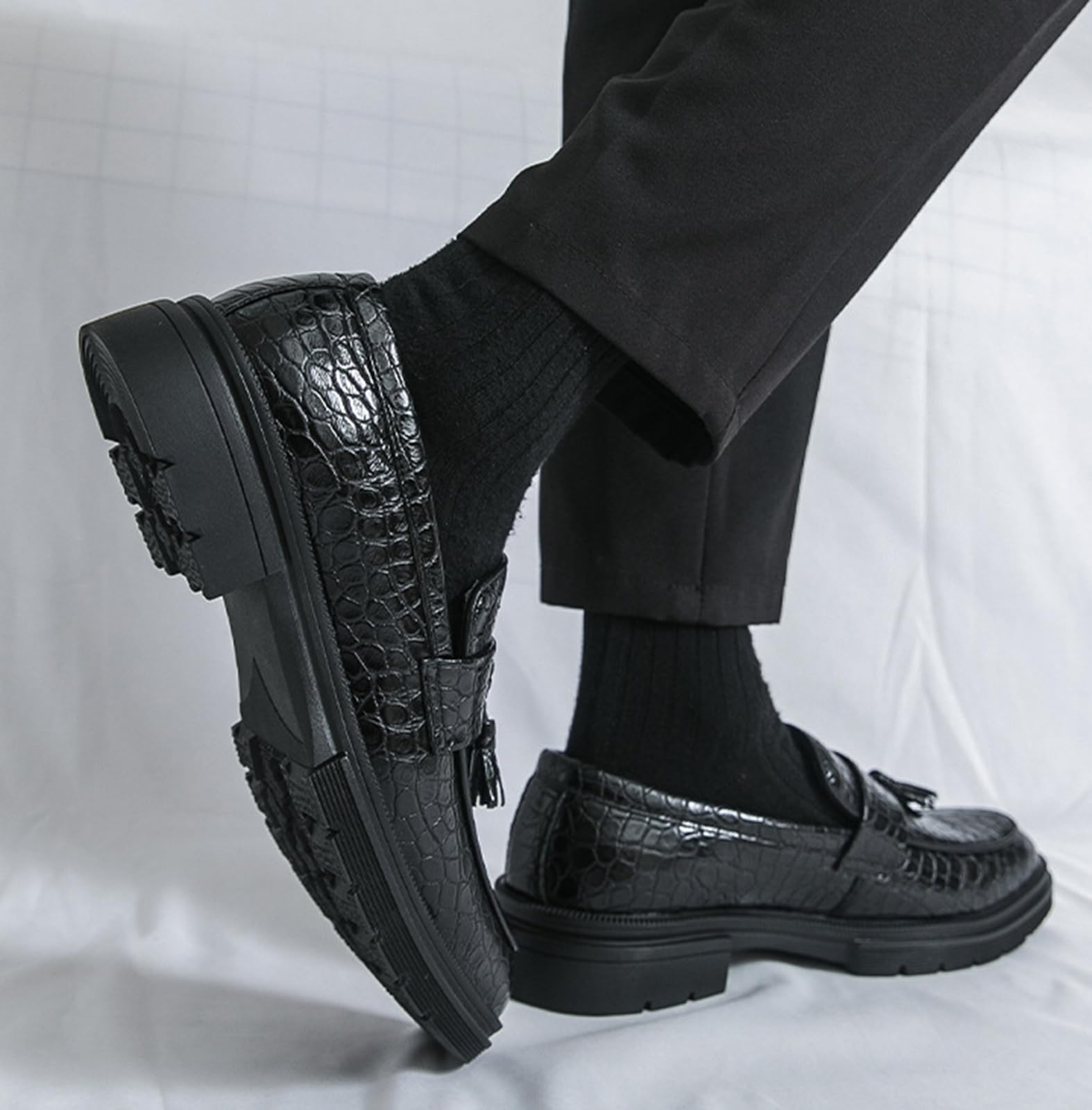 Mocasines con Borlas para Hombre Zapatos de Vestir Piel Sintética PU Cocodrilo Elegantes Casual Negocios