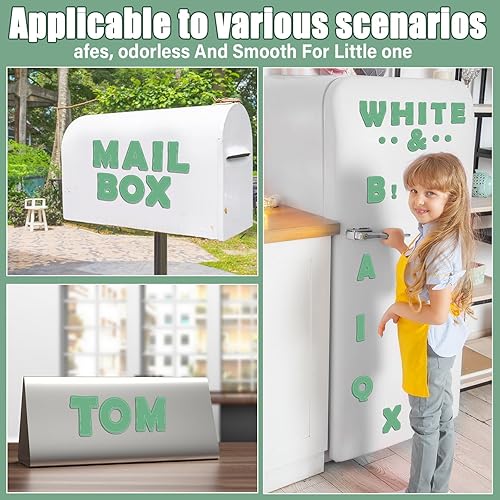 Miniatura 5 de Qyeahkj 103 letras magnéticas de 2 pulgadas, letras magnéticas de color verde eucalipto para aula, pizarra blanca, nevera, kit de letras magnéticas