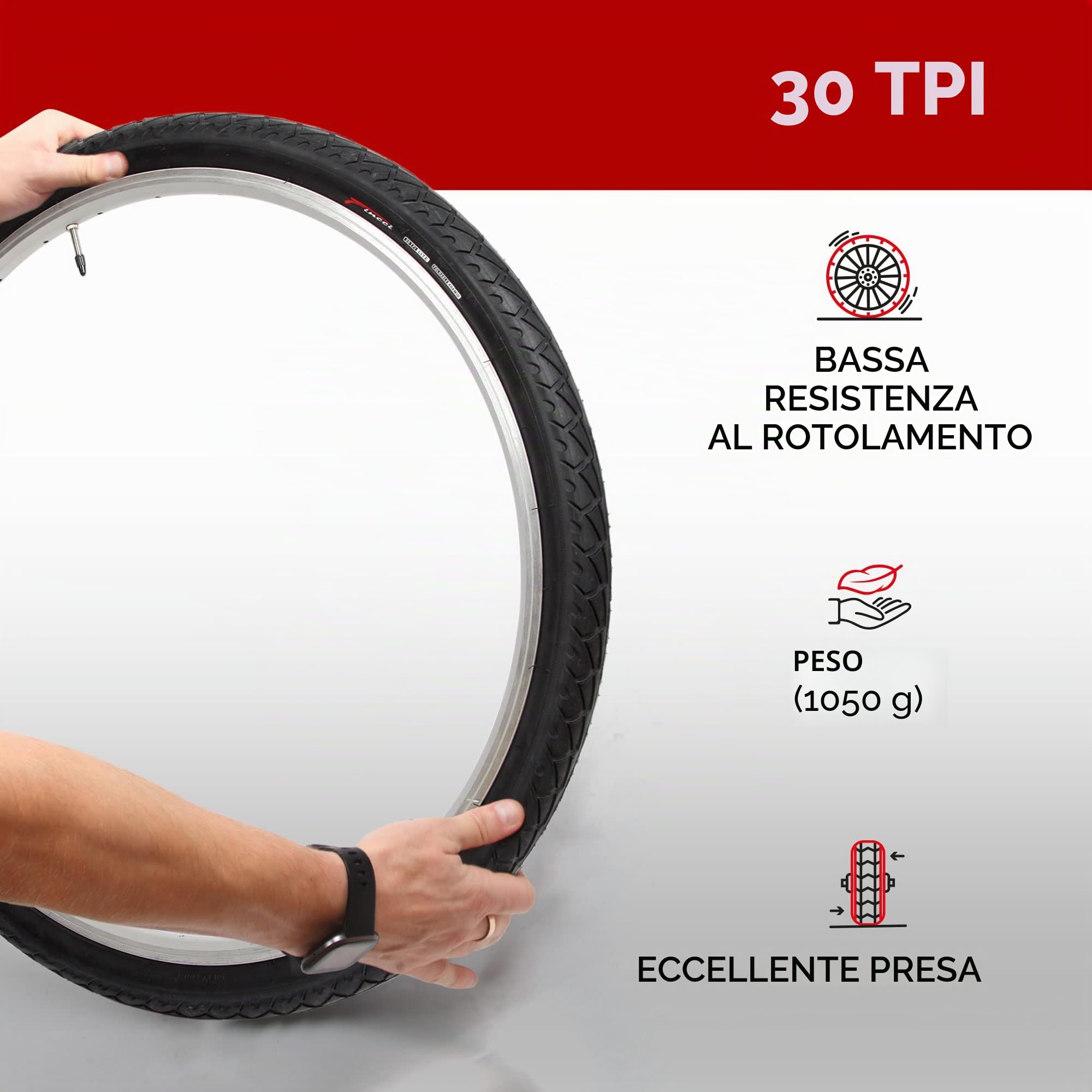 Fincci Copertone Bici Slick 26x1.95 ETRTO 50-559 Antiforatura 3 mm Presta | Pneumatico Slick 26x1.95, ETRTO 50-559, Protezione Antiforatura 3 mm e Camera Presta - Per Strada, MTB e Bici Ibrida