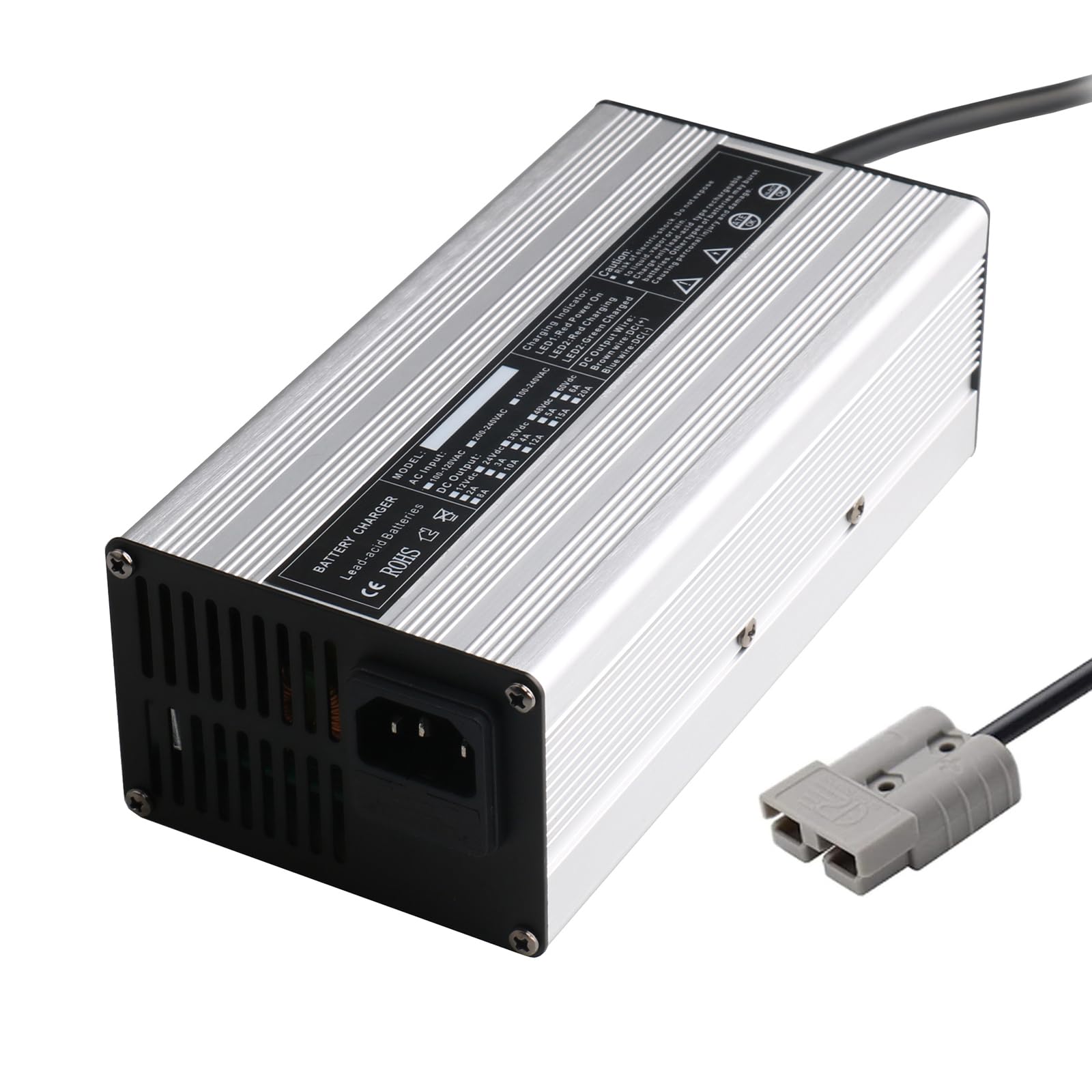 Ładowarka akumulatorów 12V 8A 24V 5A 36V 4A 48V 3A Ładowarka akumulatorów do wózków widłowych 180 W ze wtyczką Anderson 50 A, odpowiednia do ładowania akumulatorów kwasowo ołowiowych