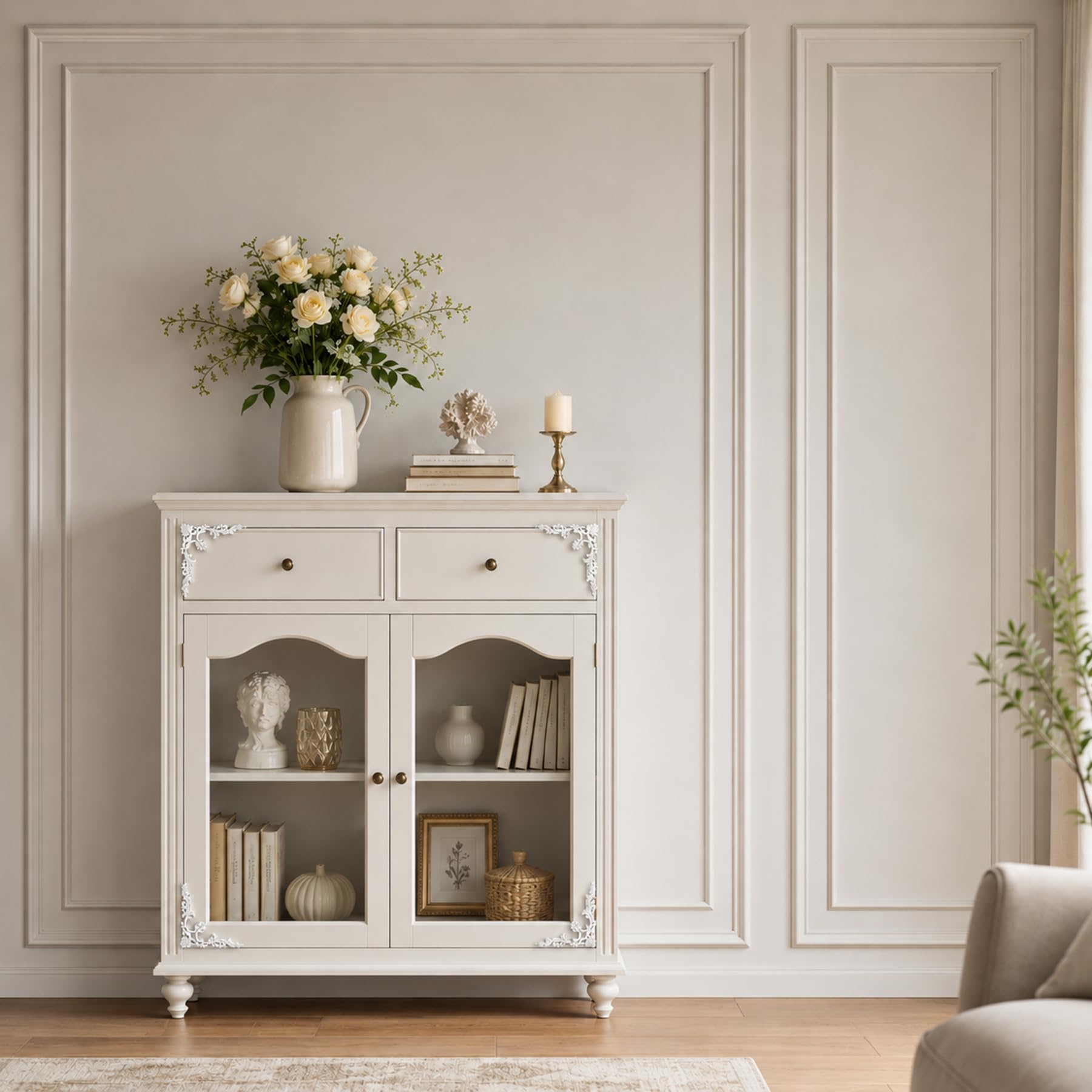 4 PCS Angolari Decorativi per Pareti E Soffitti in PU Modanature Angolari 3D con Decorazioni Floreali Profili Decorativi Verniciabili per Cornici E Angoli Elegante Finitura