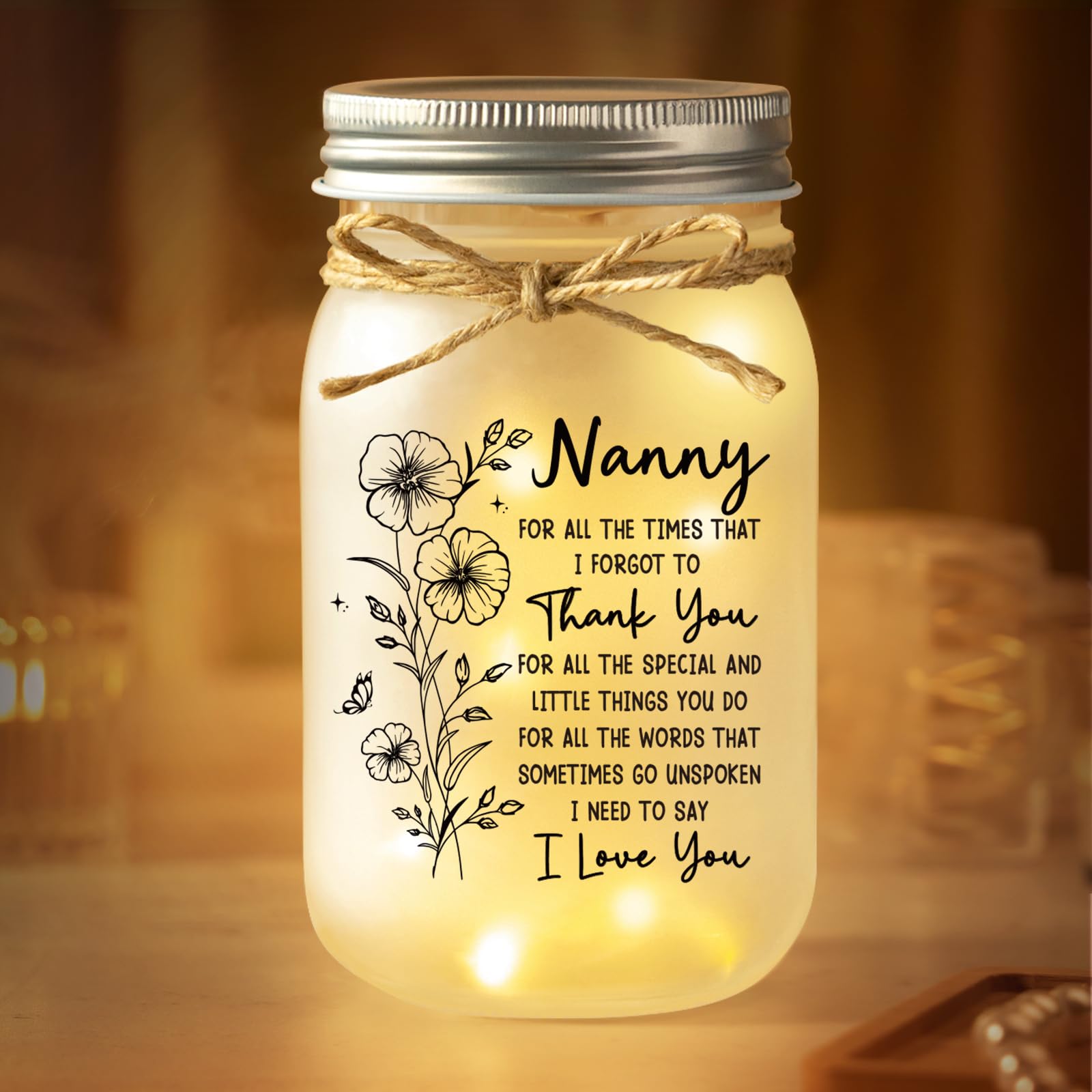 Juratar Nanny Gifts for Grandma, Nanny Birthday Gifts, Decorative Jar Night Light for Nannies from Grandkids, Presents for Nannies Nana Grandma on Mothers Day Thanksgiving Christmas