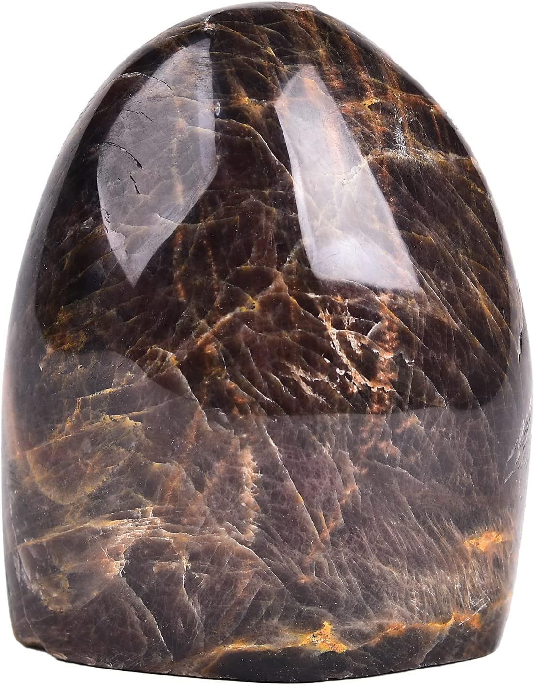 AMOYSTONE Black Moonstone Healing Crystal Carved Polished Slab Single Home Decor, Irregular 1~1.4 LBS