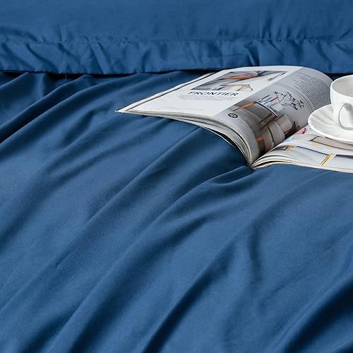 Miniatura 7 de David's Home Funda de edredón tamaño Queen azul marino, funda suave y ligera con cierre de cremallera y lazos en las esquinas, ropa de cama de