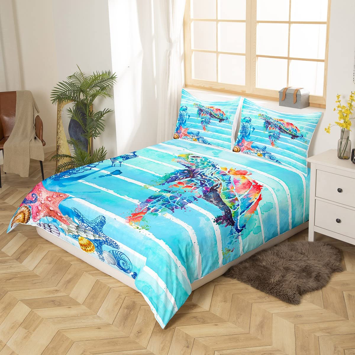 Set di biancheria da letto con tartaruga marina, per ragazze