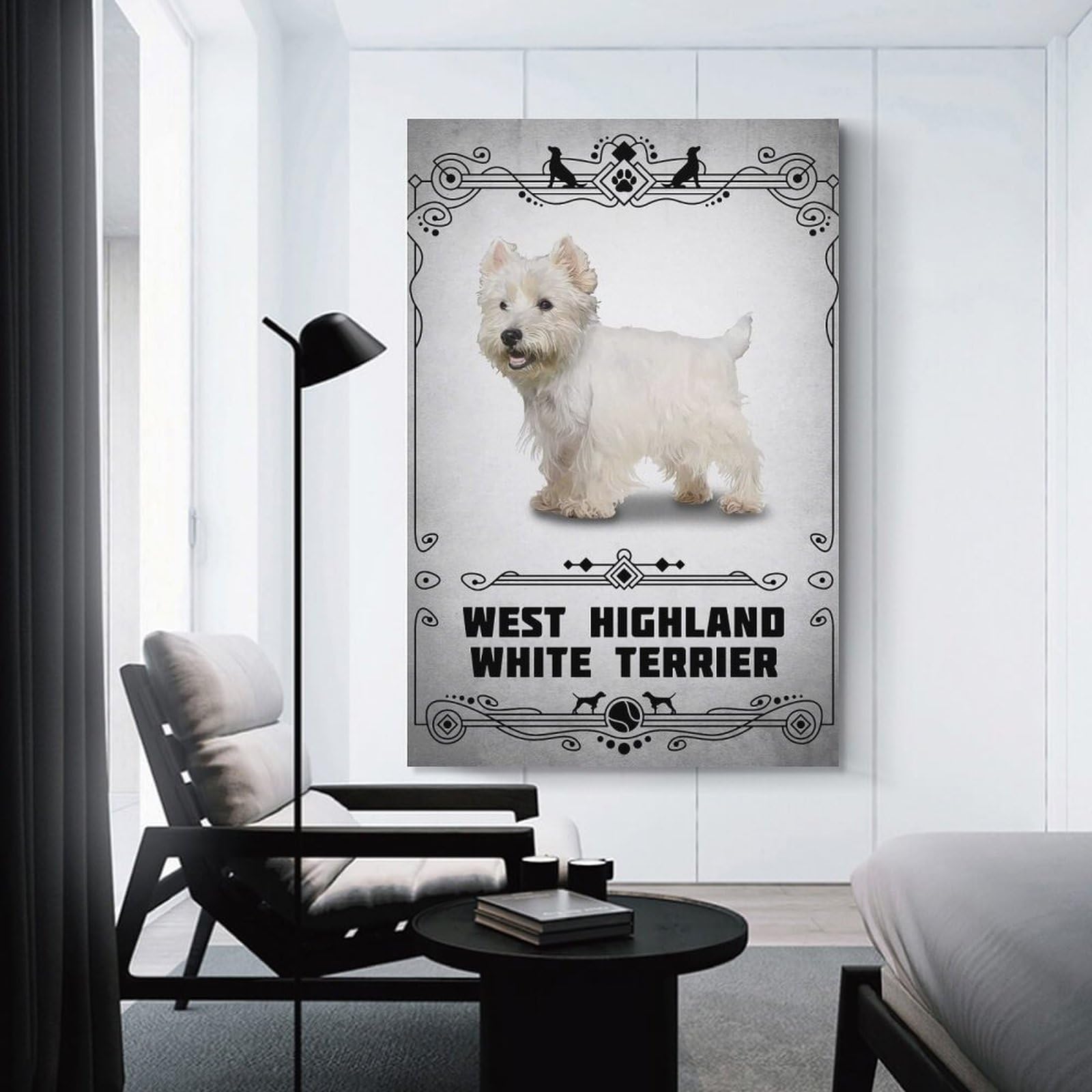Junmoney Unframe-Style-9 Highland White Terrier Room Decor Wall Art, 24X36inch(60X90cm), For Office, Study Or Home Workspace, A Smart Decor Choice For Study Walls