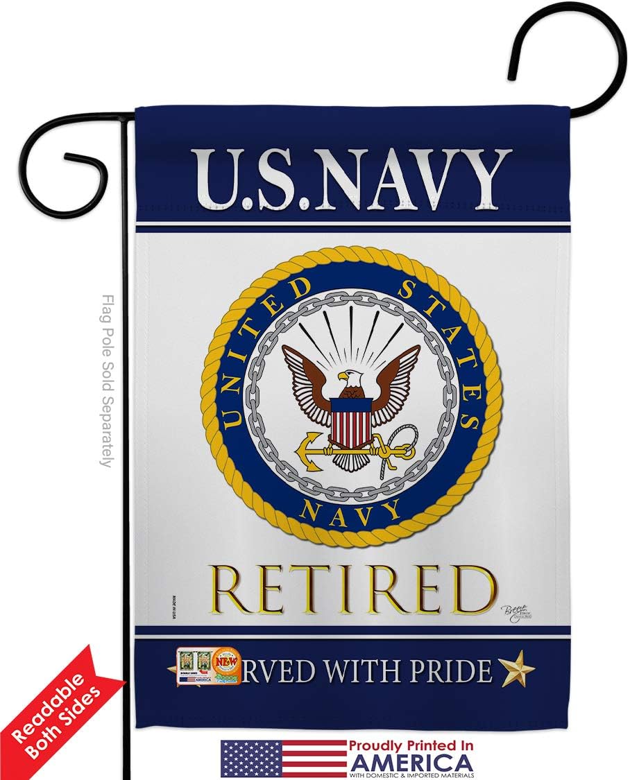 US Navy Retired Garden Flags Pack Armed Forces USN Seabee United State American Military Veteran Retire Official USA Applique Small Decorative Gift Yard House Banner Double-Sided Made In 13 X 18.5