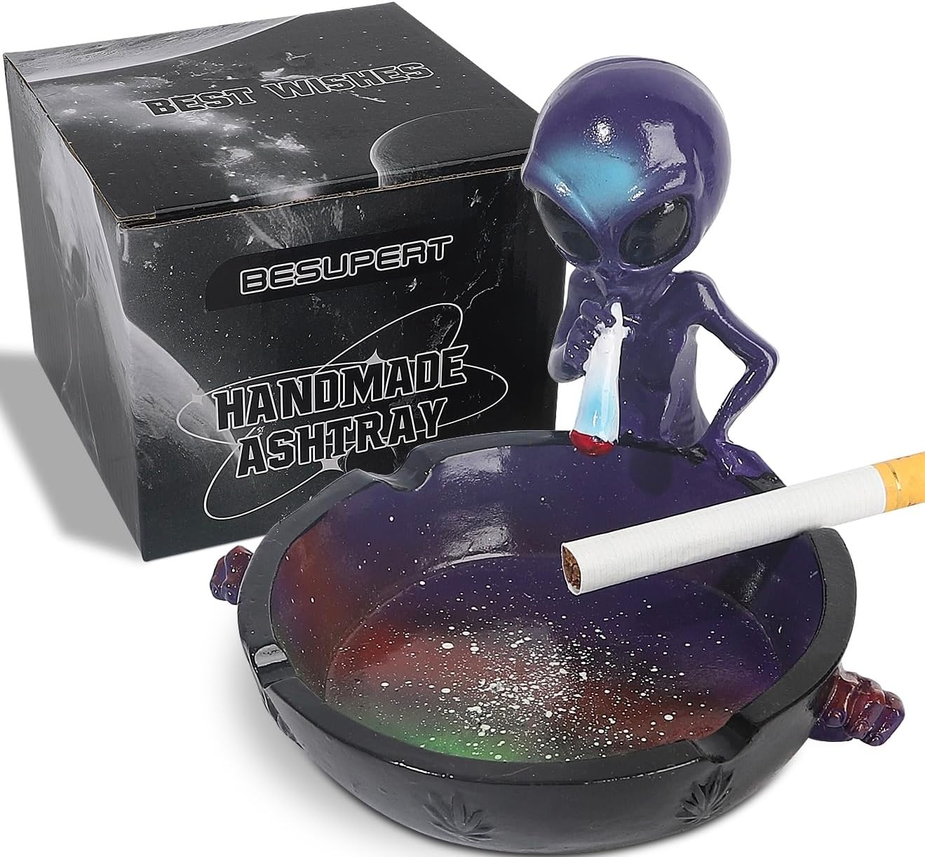 Ashtray, Hand-Painted Resin Ash Tray for Cigarettes, Creative Home Decoration for Smokers, Perfect Ornament for Inside Outside Home Office Patio Garden Use, Great Valentine, Mother's Day Gift (Purple)