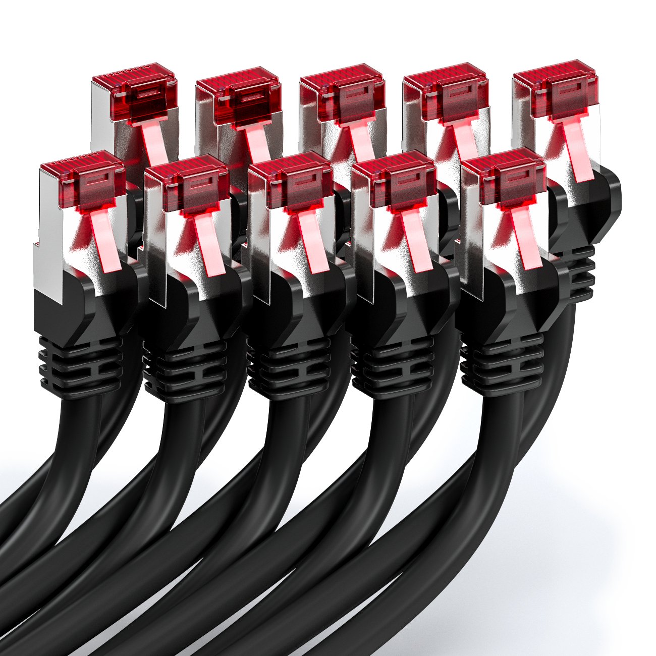 deleyCON 10x 1m Cavo Patch CAT6 Schermatura S/FTP PiMF CAT-6 RJ45 Rete Ethernet LAN DSL Switch Router Modem Access Point Patchpanel - Nero