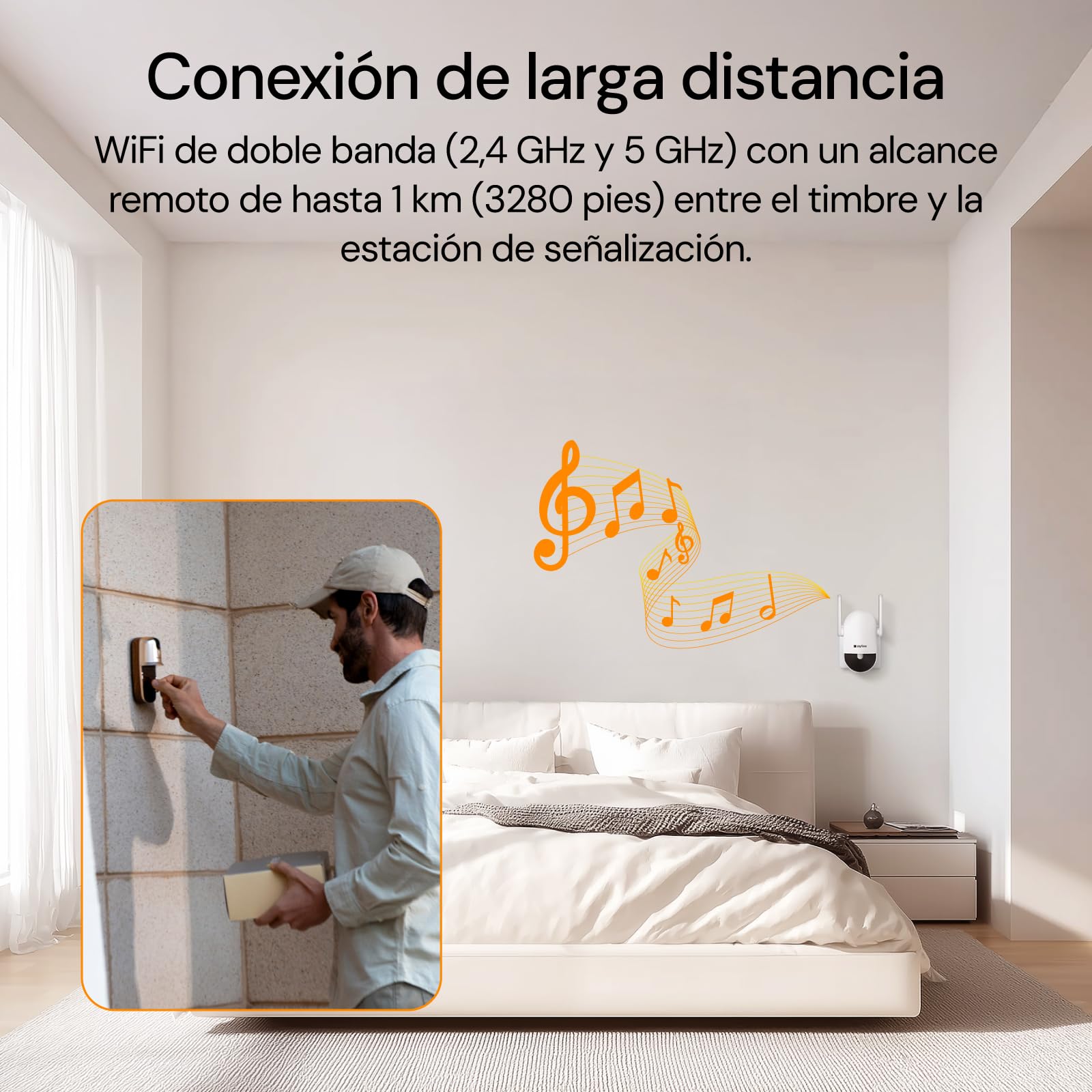 Timbre Inalambrico con Camara Exterior Wifi,Timbre Videoportero Inalámbrico Exterior Impermeable,Detección Humana PIR,Visión Nocturna,Audio Bidireccional,en Tarjeta SD/Nube,Admite Wi-Fi de 2,4/5 GHz