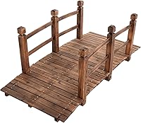 Safstar 5FT Wooden Garden Arch Bridge with Safety Handrails, 400 lbs Capacity for Yard Creek Pond Walkway - Brown