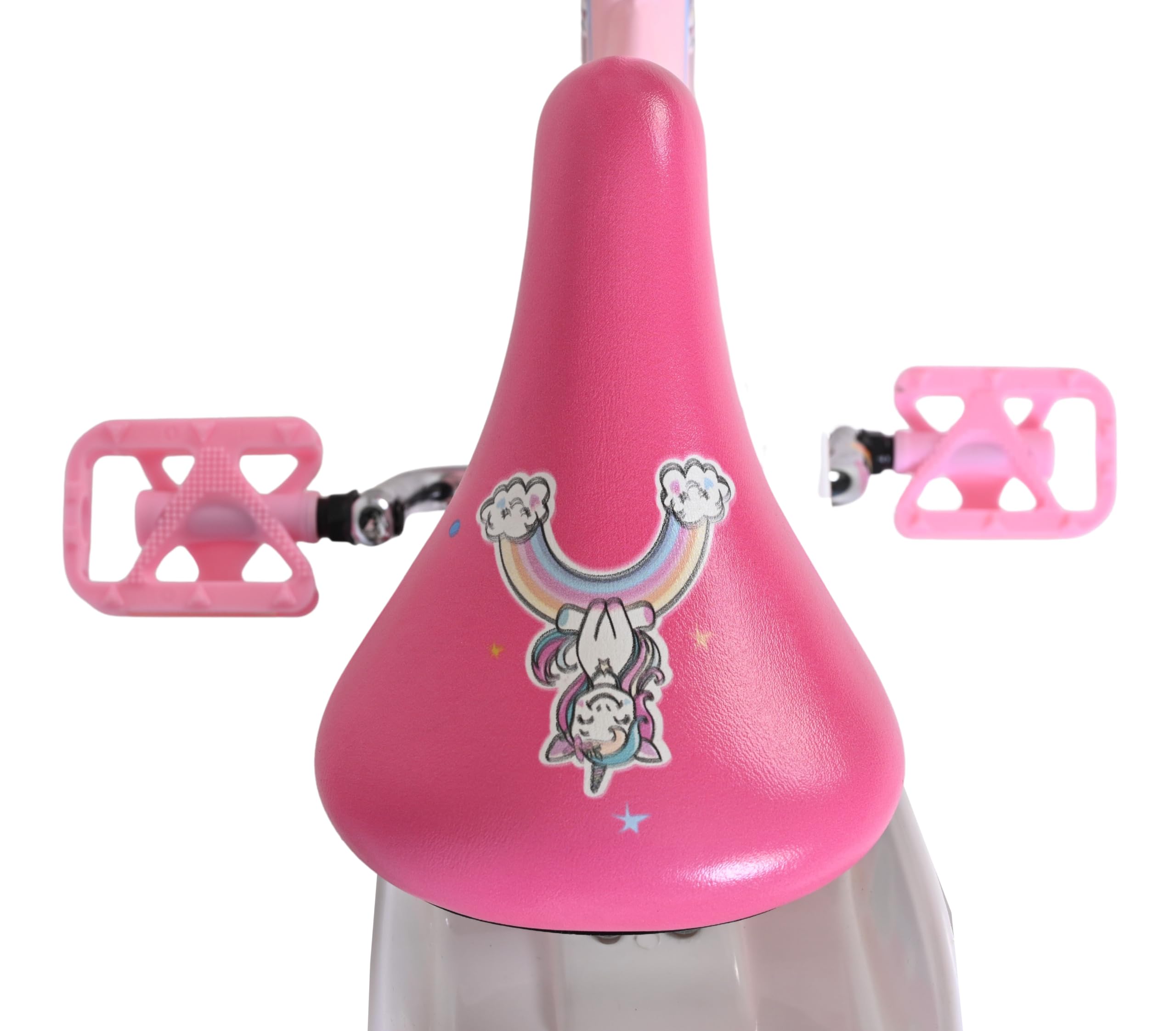 Volare Einhorn Kinderfahrrad Pink | 14 Zoll | 3,5–5 Jahre | Hand- & Rücktrittbremse | Stützräder | Verstellbarer Sattel | Puppensitz & Korb | Geschenk für Mädchen
