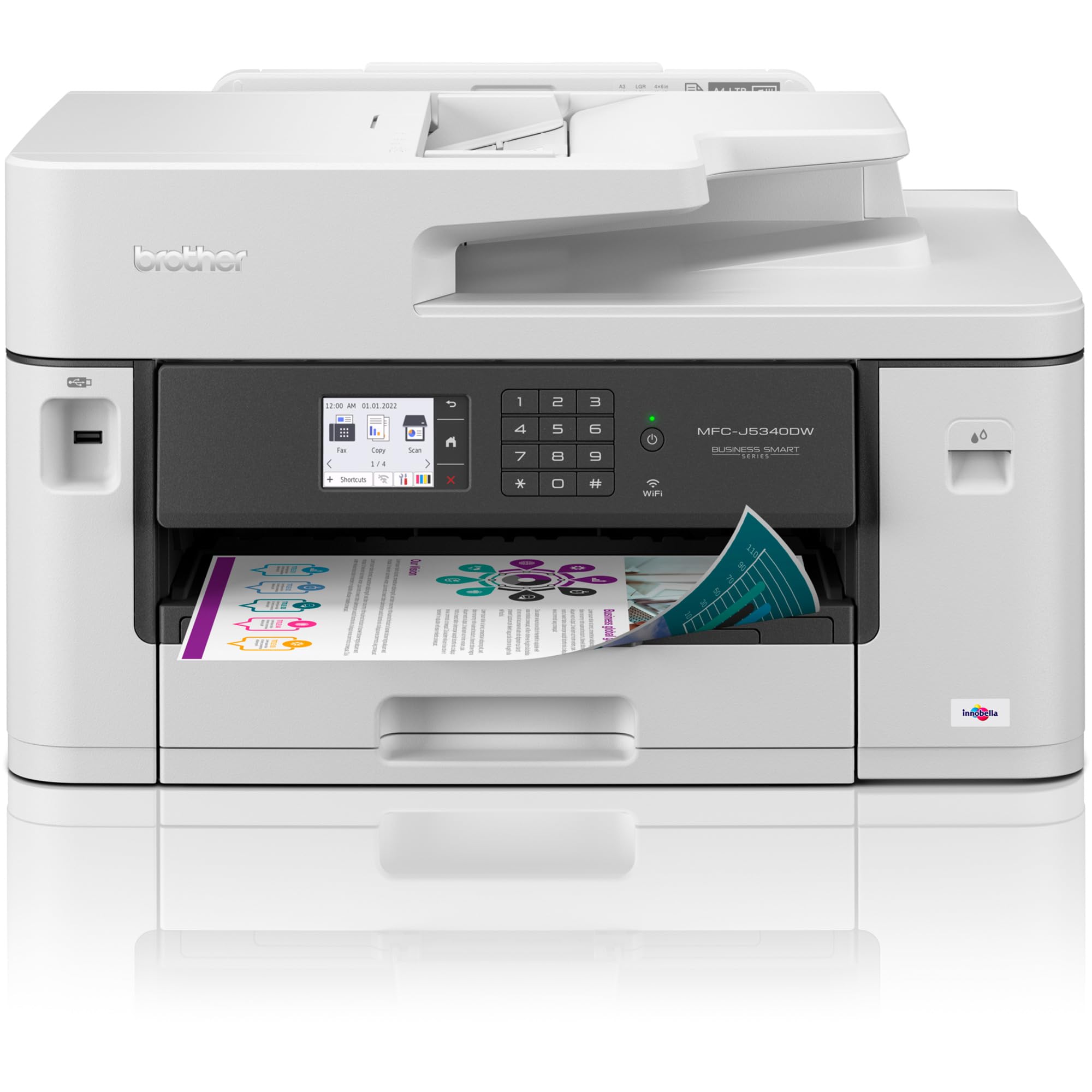 Brother MFCJ5340DWE EcoPro Stampante Multifunzione Inkjet a Colori con Stampa A3, Singolo Cassetto e da Bypass, Stampa Automatica Fronte Retro A4, Touchscreen a Colori da 6.8 Cm, Colore Bianco