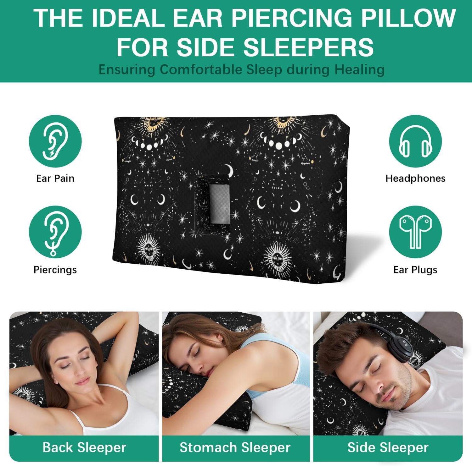 Ear Piercing Pillow for Side Sleepers Pillows with Ear Holes and Washable Cover CNH Pain Relief Pressure Sores Pillow with Hole in Center