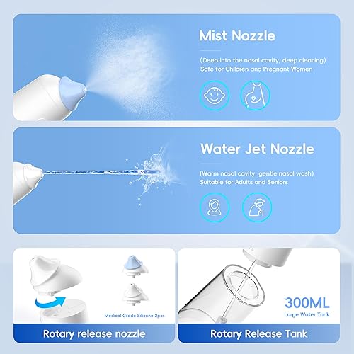 Miniatura 4 de Sistema eléctrico de riego nasal, máquina de enjuague sinusal con 30 paquetes de sal, alivia rápidamente las molestias nasales, enjuague nasal y