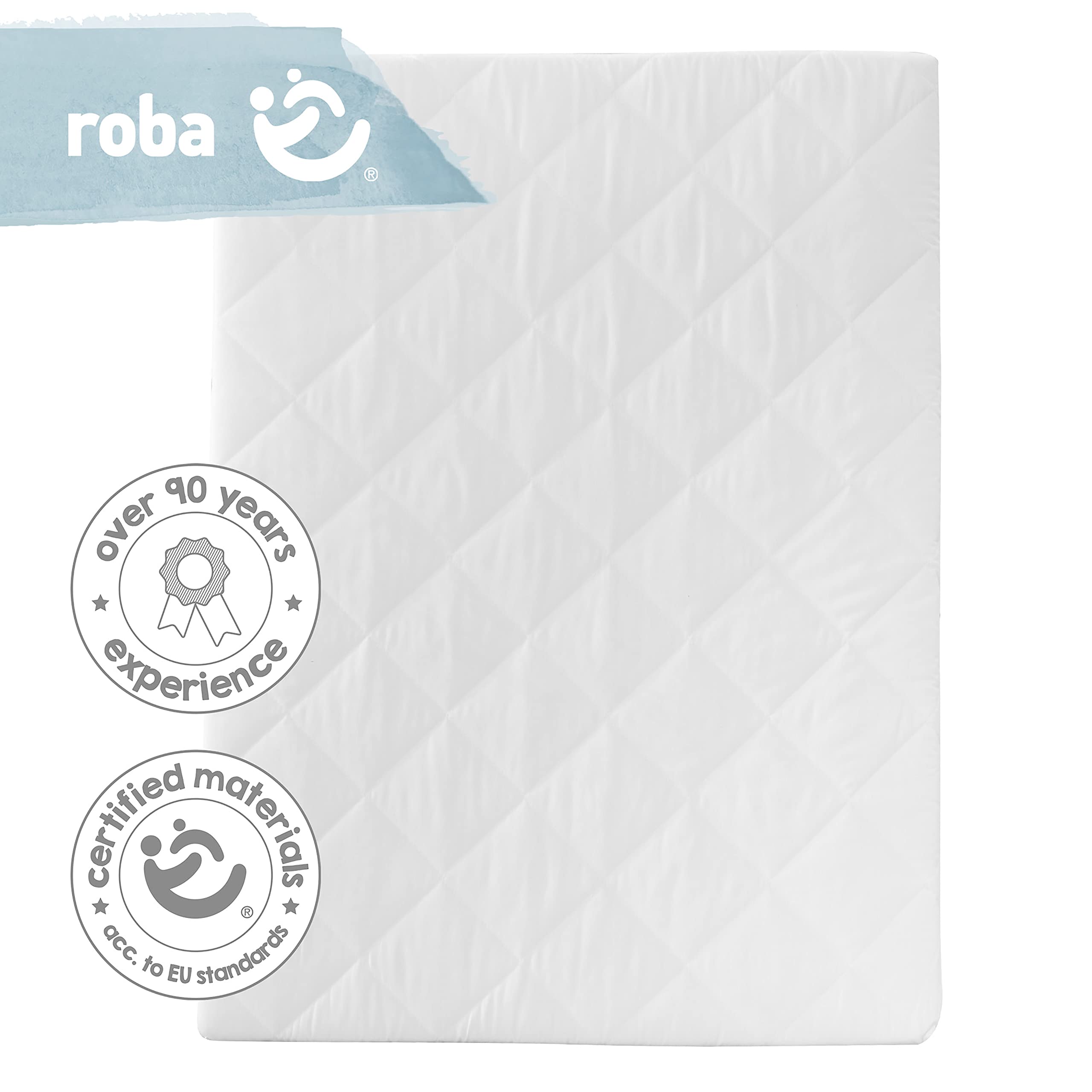 roba Matelas pour Parc Bébé Rectangulaire 75 x 100 cm - Noyau en Mousse PU Respirante - Housse Matelassée et Amovible avec Fermeture Éclair - Blanc