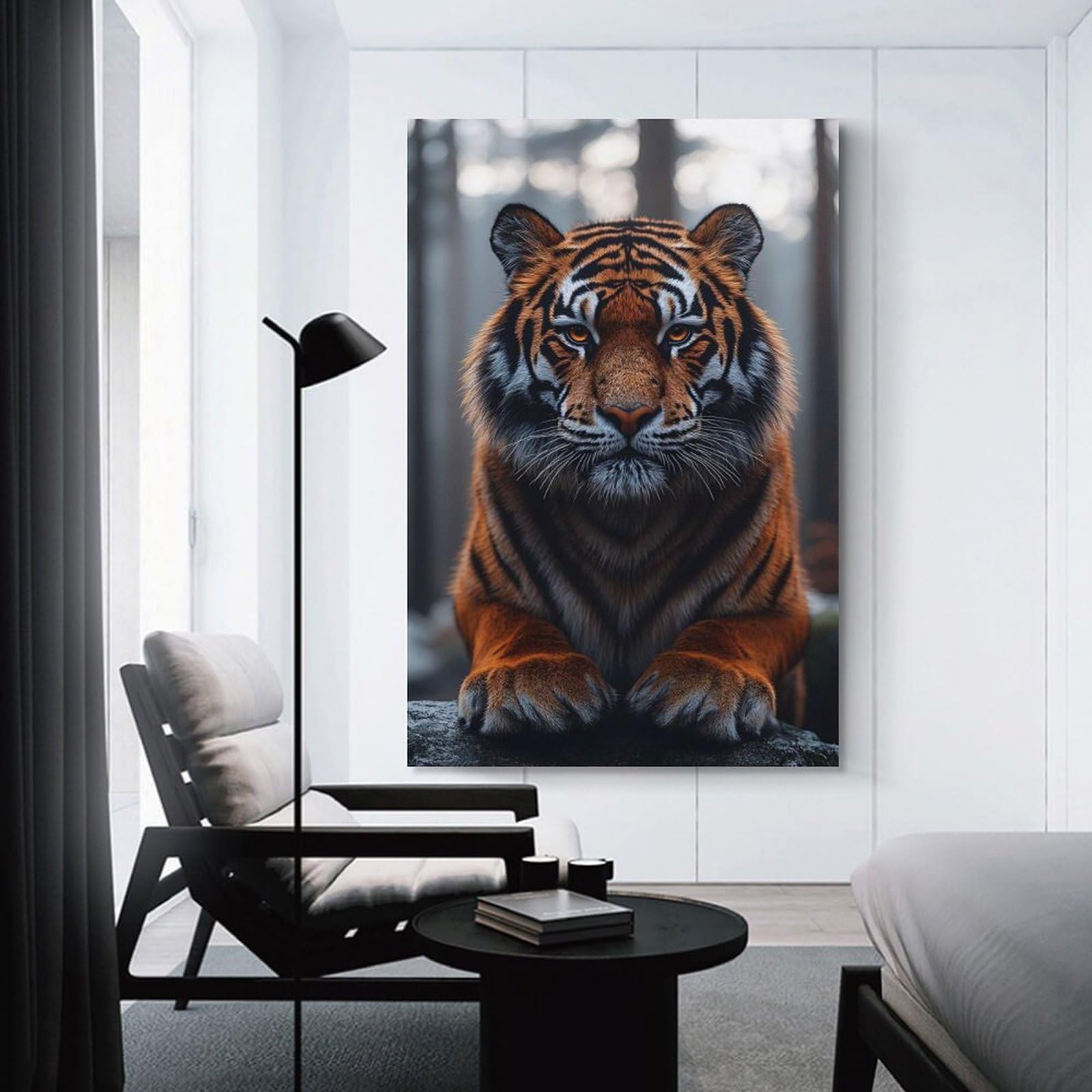 Junmoney Canvas Wall Art Majestic Tiger Portrait in Forest Setting, 24x36inch(60x90cm), for Living Room, Lounge Or Sitting Room, Canvas Styling for A Polished Room Look