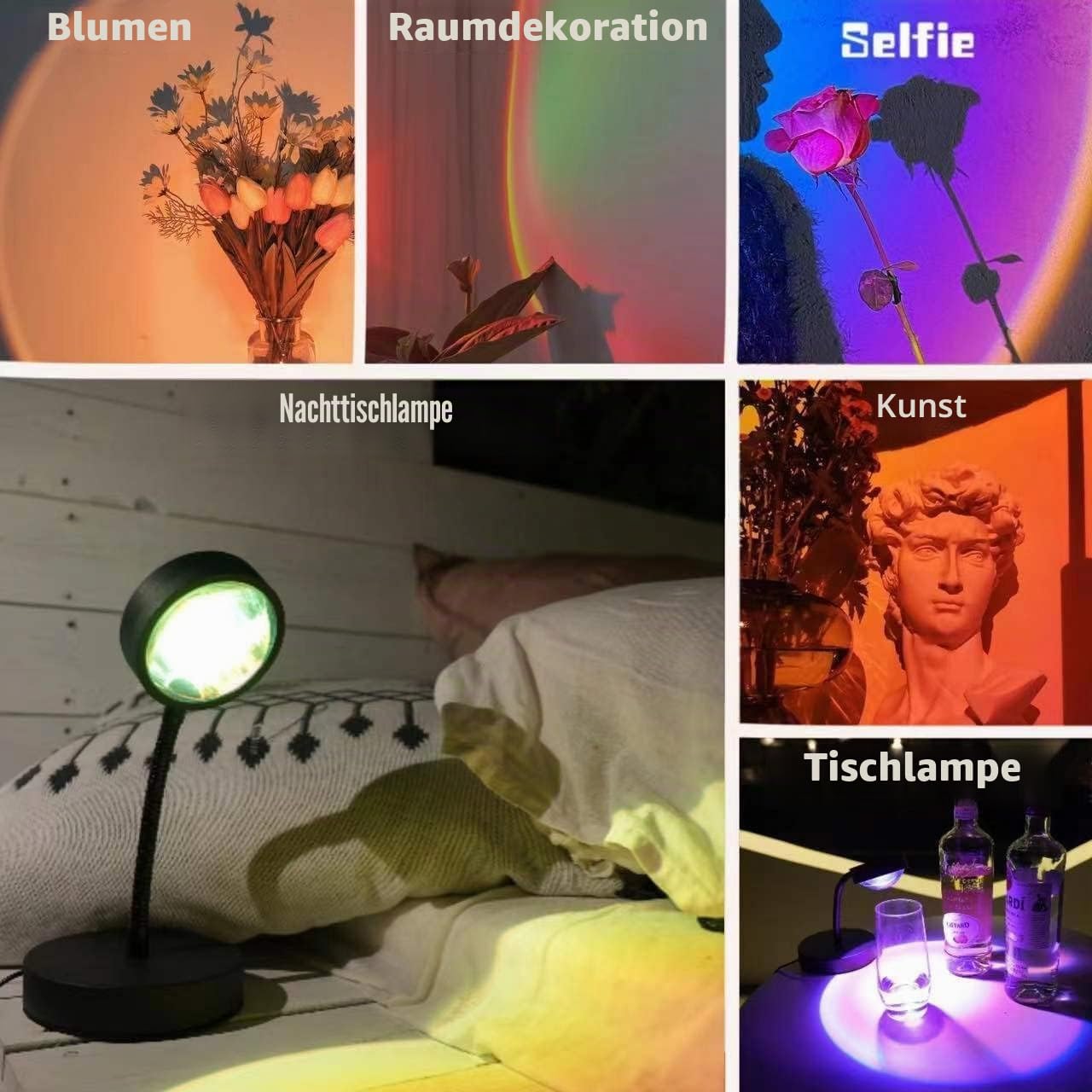 QUIGO Sunset Lamp Sonnenuntergang Lampe Led Licht Nachtlicht mit Smart App Control für Selfie Lampe Beleuchtung Schlafzimmer Wohnzimmer Party Lampe Schlafzimmer Aesthetic Room Decor…