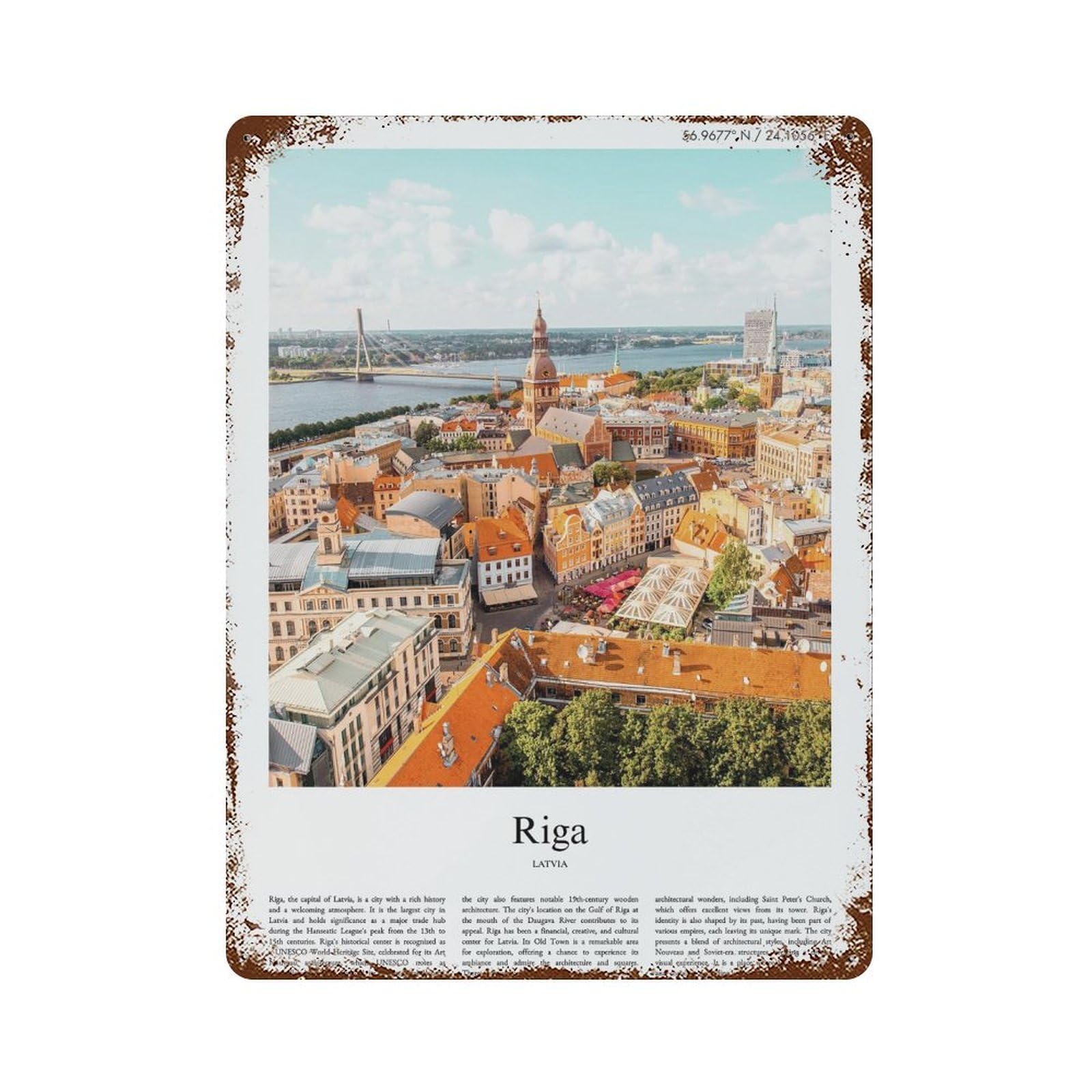 xiaoxiaoshen Riga Latvia City Scenery Wall Decor Art Metal Tin Poster Modern Home Decor Art Home Bar Shop Decorations Vintage Sign 40x30cm