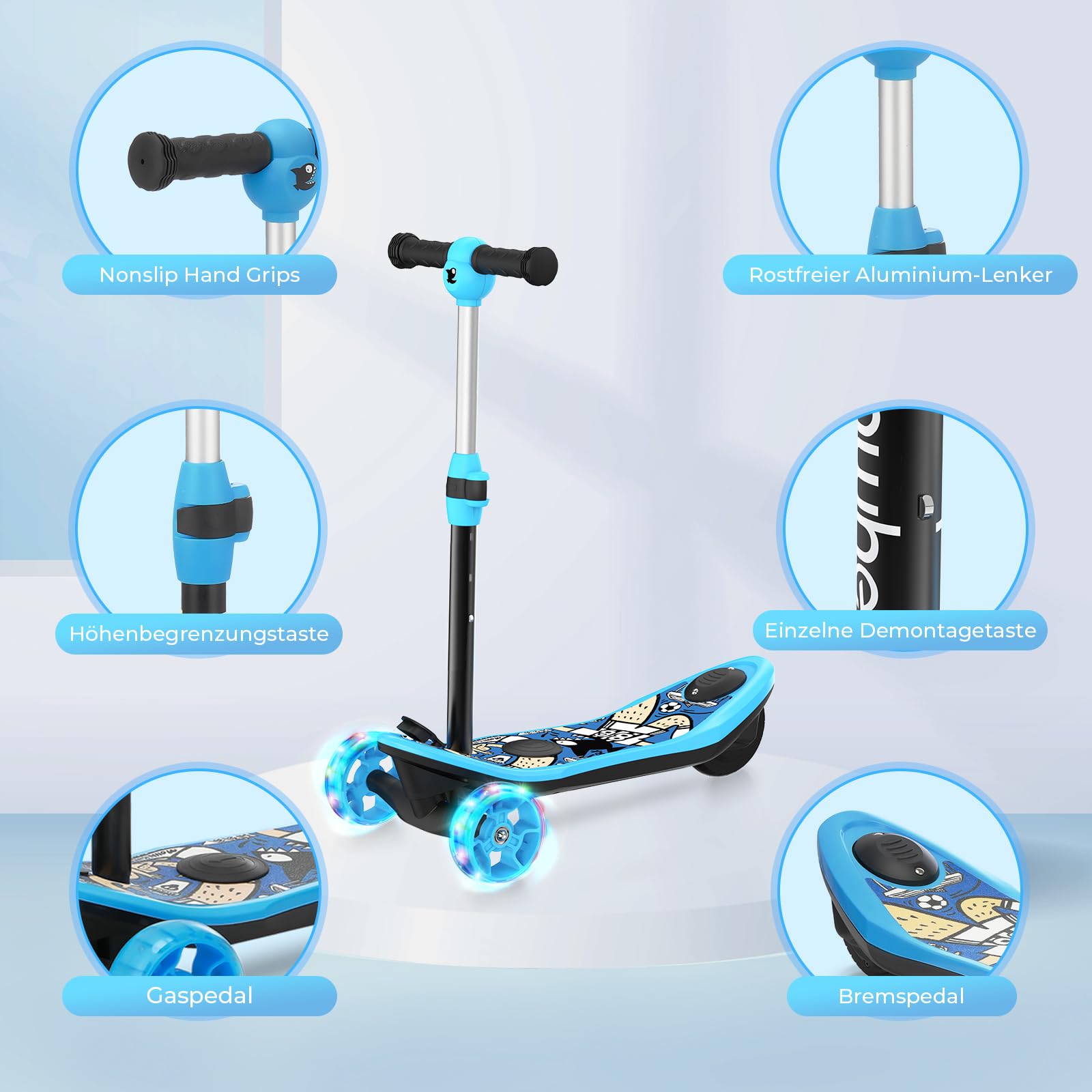 iScooter E Scooter Kinder von 3-8 Jahren,2 in 1 E Roller für Kinder mit 12V 5Ah Batterie und Farblichtereffekt, Elektro Roller mit 5 Zoll Rädern, KinderRoller mit Reichweite bis 10 km,Max 50 kg