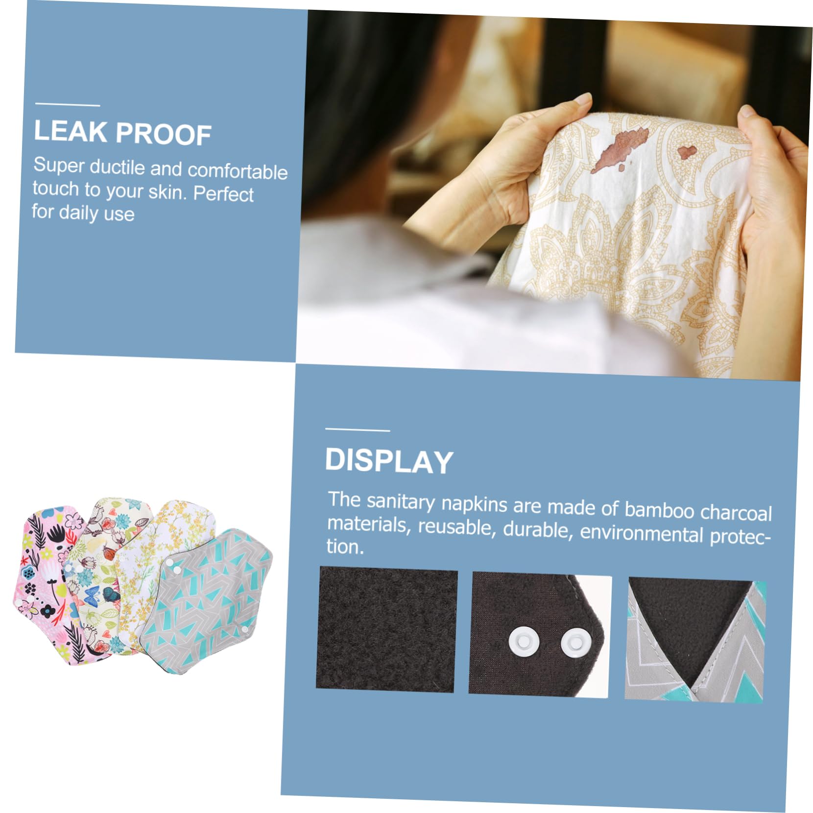 8piezas Compresas Menstruales Reutilizables De Absorbentes Toallas Sanitarias Lavables Alas y Diseño Presión Para Viajes y Uso Diario