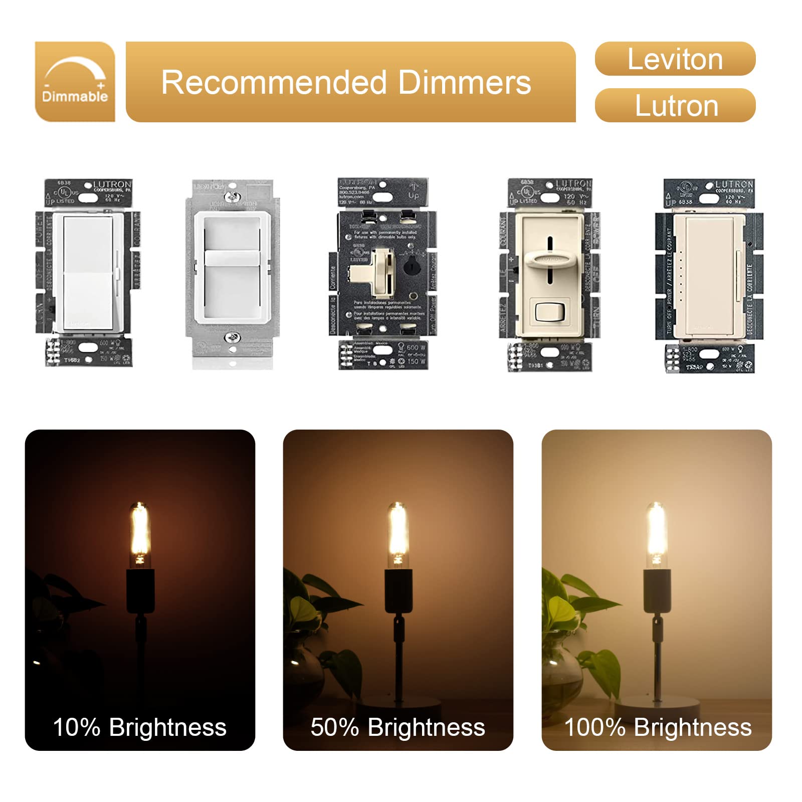 T10 Led Bulbs 2W Dimmable Tubular Led Bulb 25 Watt Equivalent Edison Style Vintage LED Filament Light Bulb — view 4