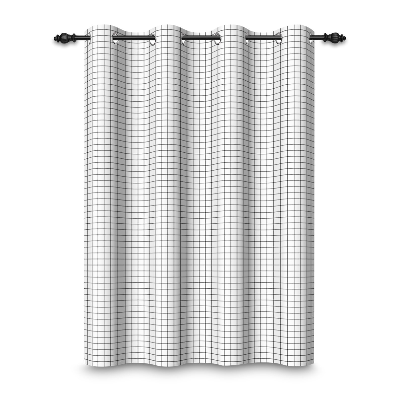 ggaimwf 117x175cm Plaid Eyelet Curtain Check Geometric Black Line on White Gingham Squares Pattern Modern Insulated Thermal Grommet Blackout Window Drapes for Bedroom Living Room 1 Single Panel — image 1