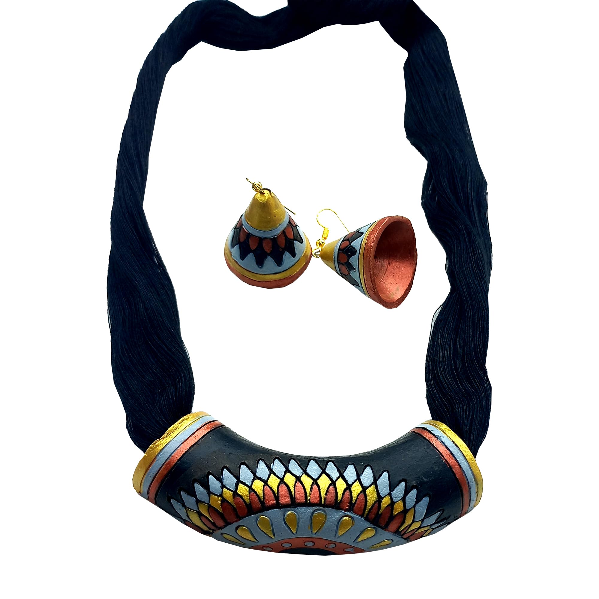 AKIBUKI Traditional Multicolor Terracotta Dholak Necklace and Earring Jewellery Set for Women (BLACK MULTI) (B0CX93QYHK) Amazon Price History, Amazon Price Tracker