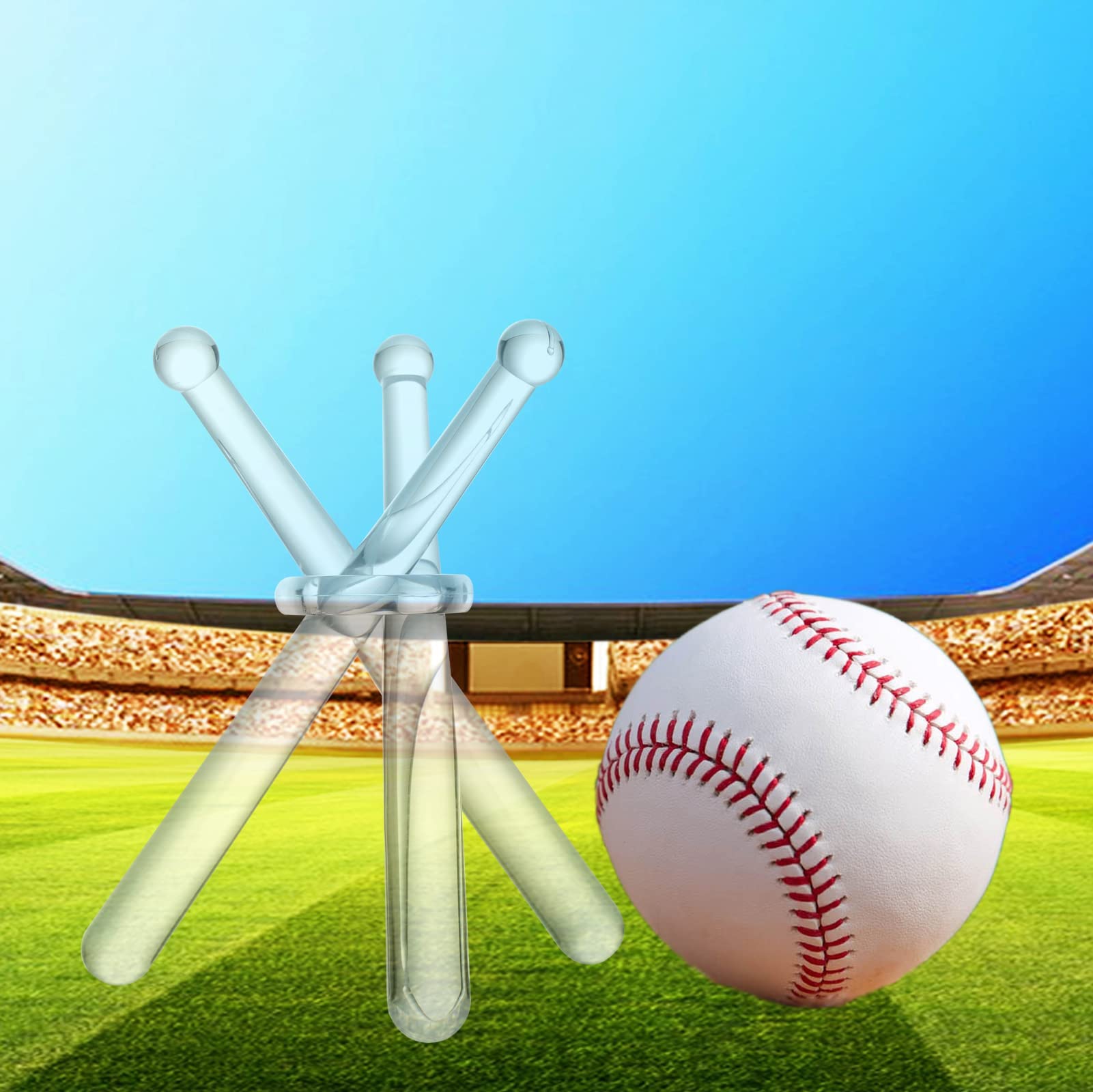 LRANFOW Acrylic Baseball Holders for Balls Display 4 Sets Baseball Stand Baseball Bat Display Stand Holder Display Baseball