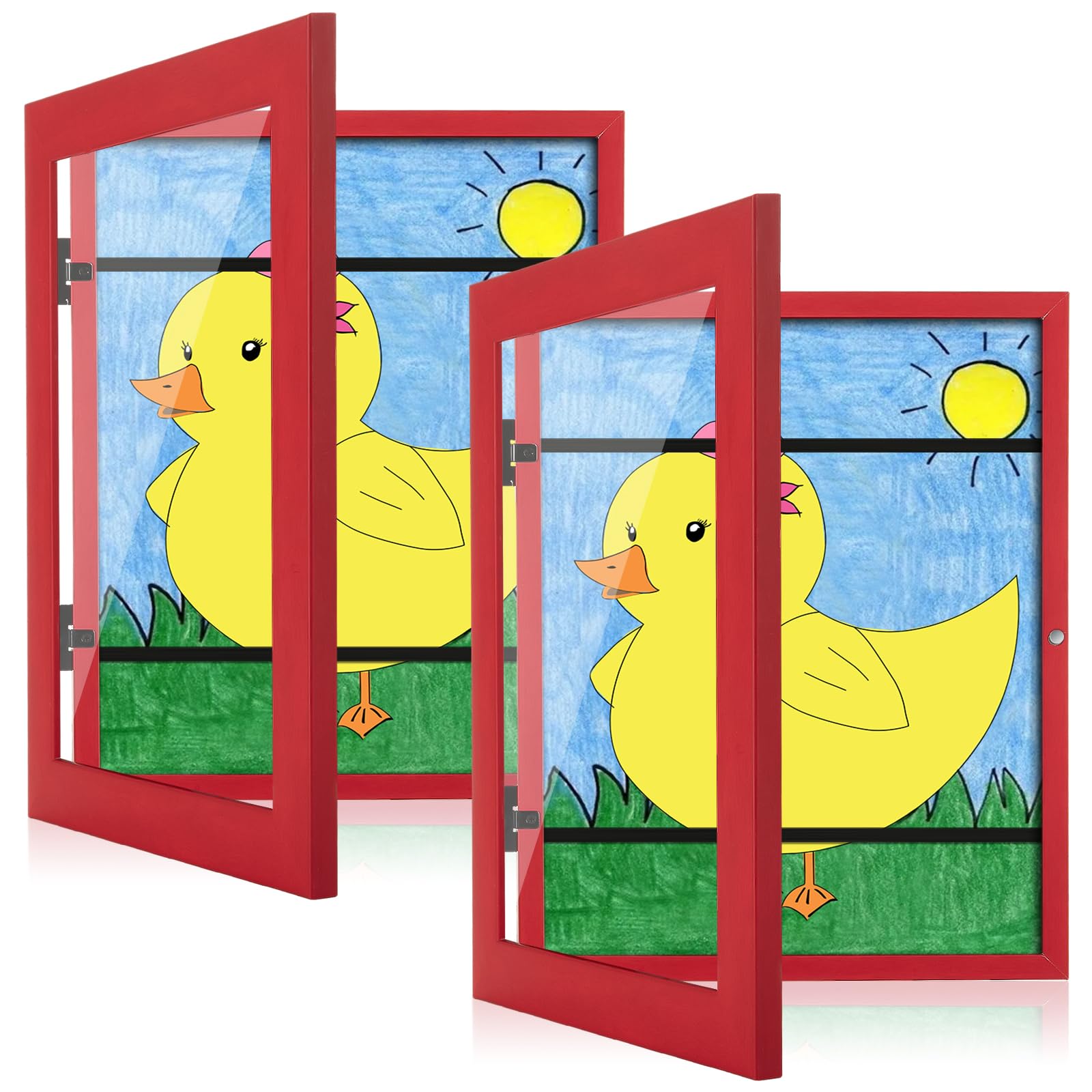 [2-Pack] Kids Art Frames, 8.5x11 Front Opening Kids Artwork Frames Changeable, Red Artwork Display Storage Frame for Wall, Holds 50 Pcs, for 3D Picture, Crafts, Children Drawing, Hanging Art,