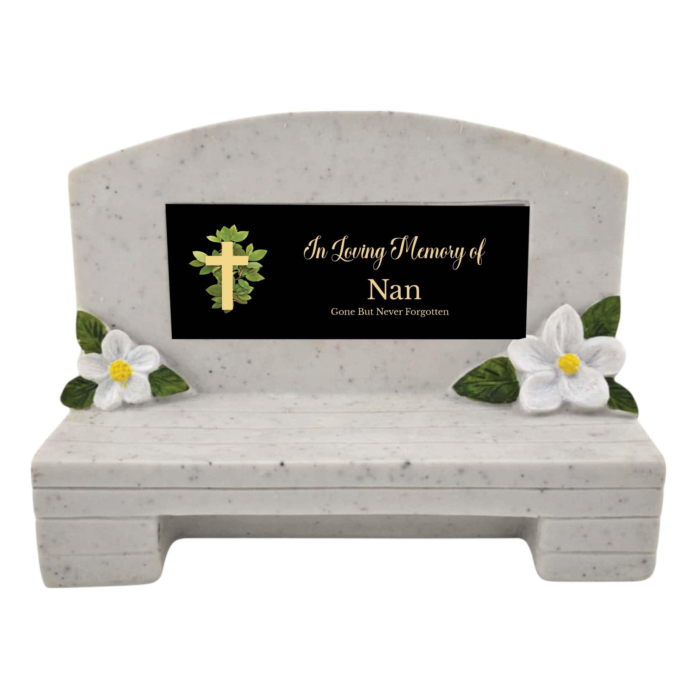 1stclassgifts In Loving Memory Of Memorial Bench With Plaque Grave Marker With Cross Design Mum Dad & Lots More Black Plate (UV PRINTED) (Nan)