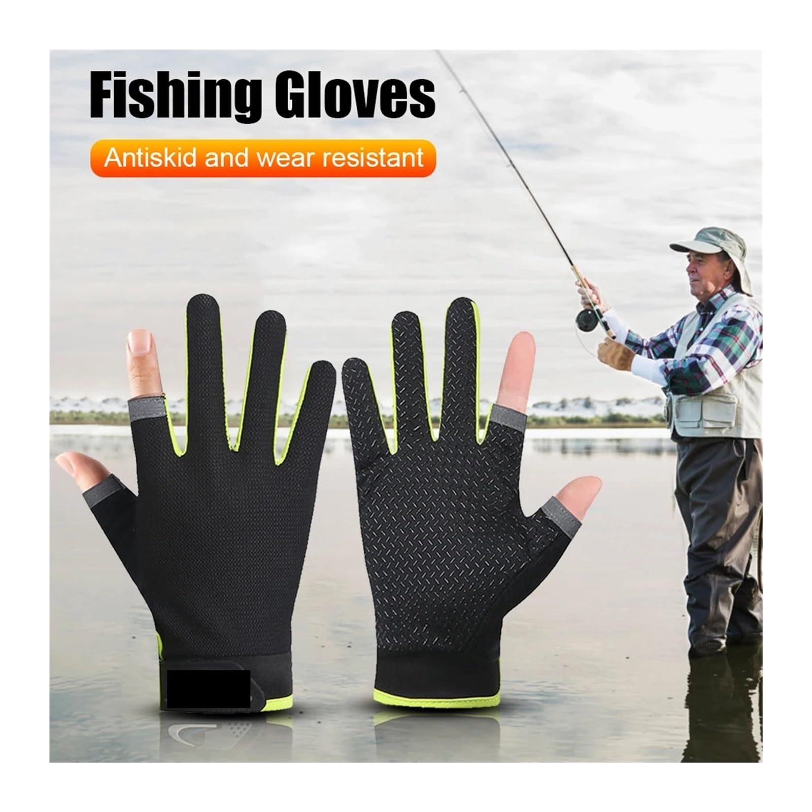 Guantes de Pesca Invierno 2 Dedos Cortados Deporte Ciclismo manopla Hombres Mujeres Transpirable Antideslizante Desgaste al Aire Libre para Pesca