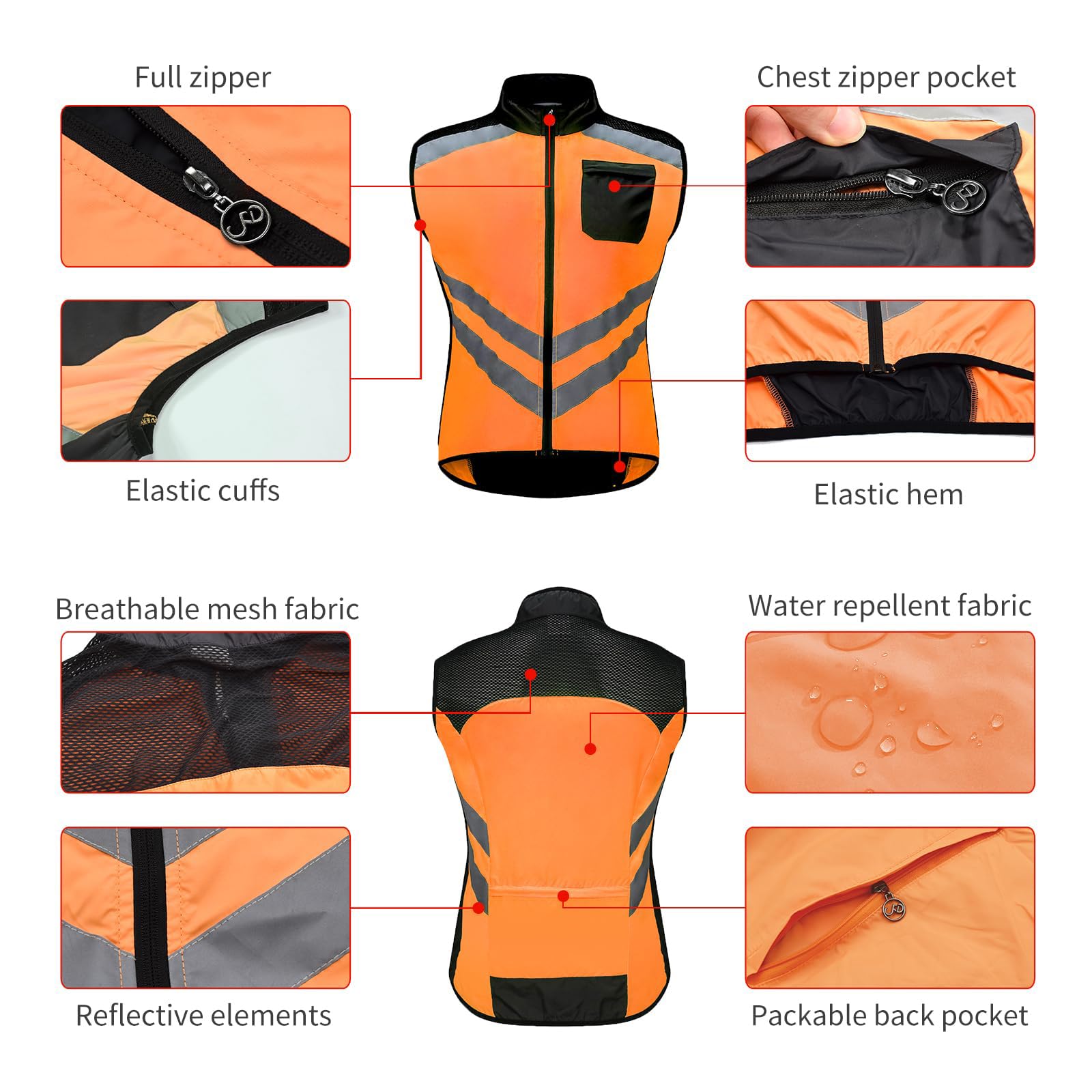 Chaleco de ciclismo de verano para hombre reflectante plegable deportivo para correr ultraligero transpirable corto para montar a caballo impermeable cortavientos sin mangas