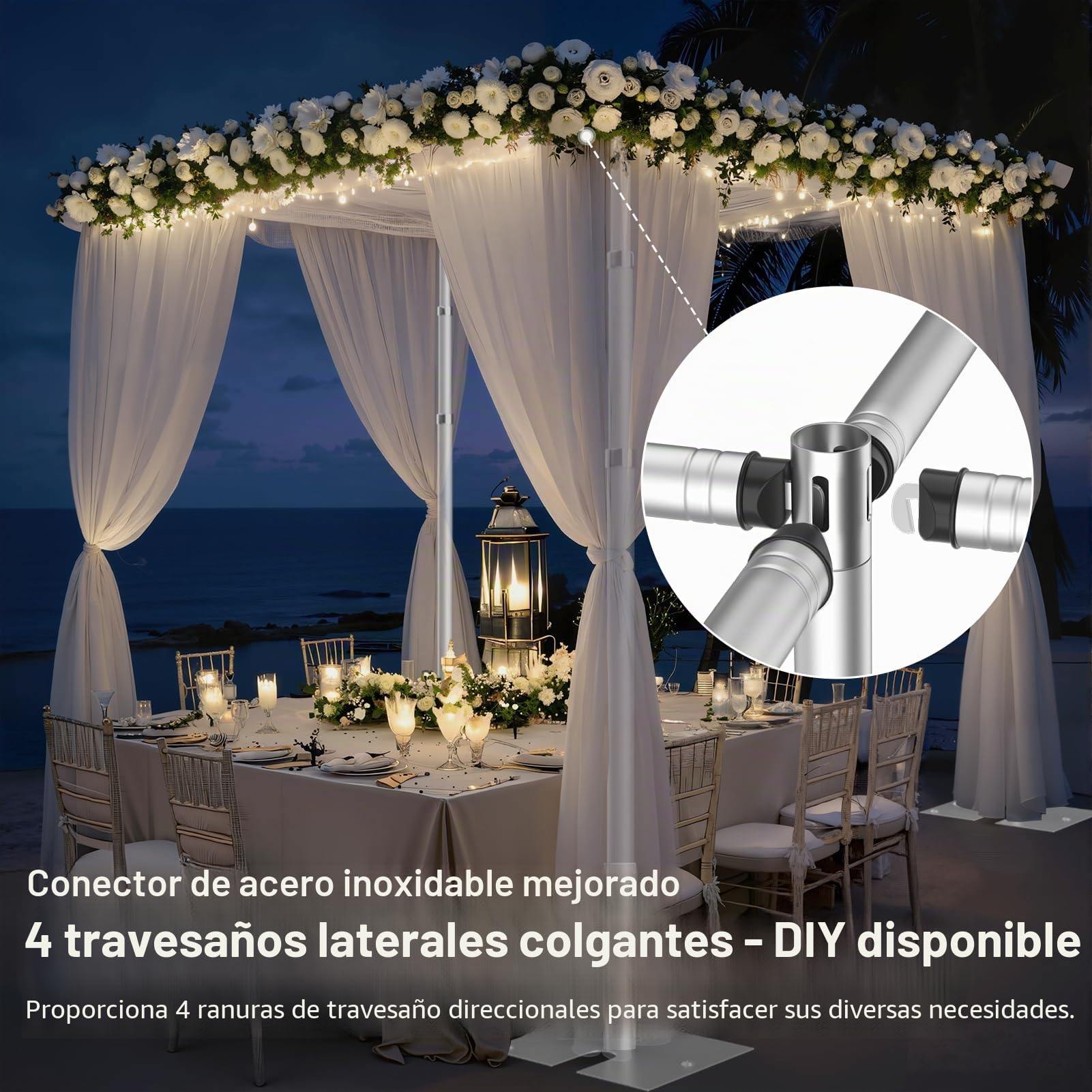 EMART Soporte de Fondo 2,6x3m, Grande Sistema de Arche de Mariage Réglable Ajustable para Decoración de Bodas, Cumpleaños, Fiestas, Banquetes - Plata