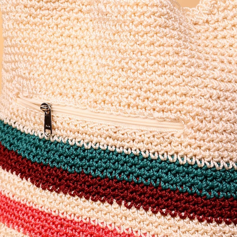 Indian Shelf Handmade Multicolor Crochet Tote Bag – Stylish Eco-Friendly Handbag | Reusable, Travel, Work, Beach, Office, Casual, College, Designer Gift Tote for Women