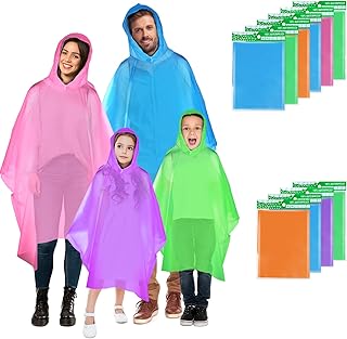 Rain Ponchos for Adults and Kids,Ponchos Family Pack with Drawstring Hood 10 pack,Disposable or Reusable Emergency Rain Capes Ponchos,for Hiking,Travel,Camping Outdoors,Walking Watching Game,4 Color