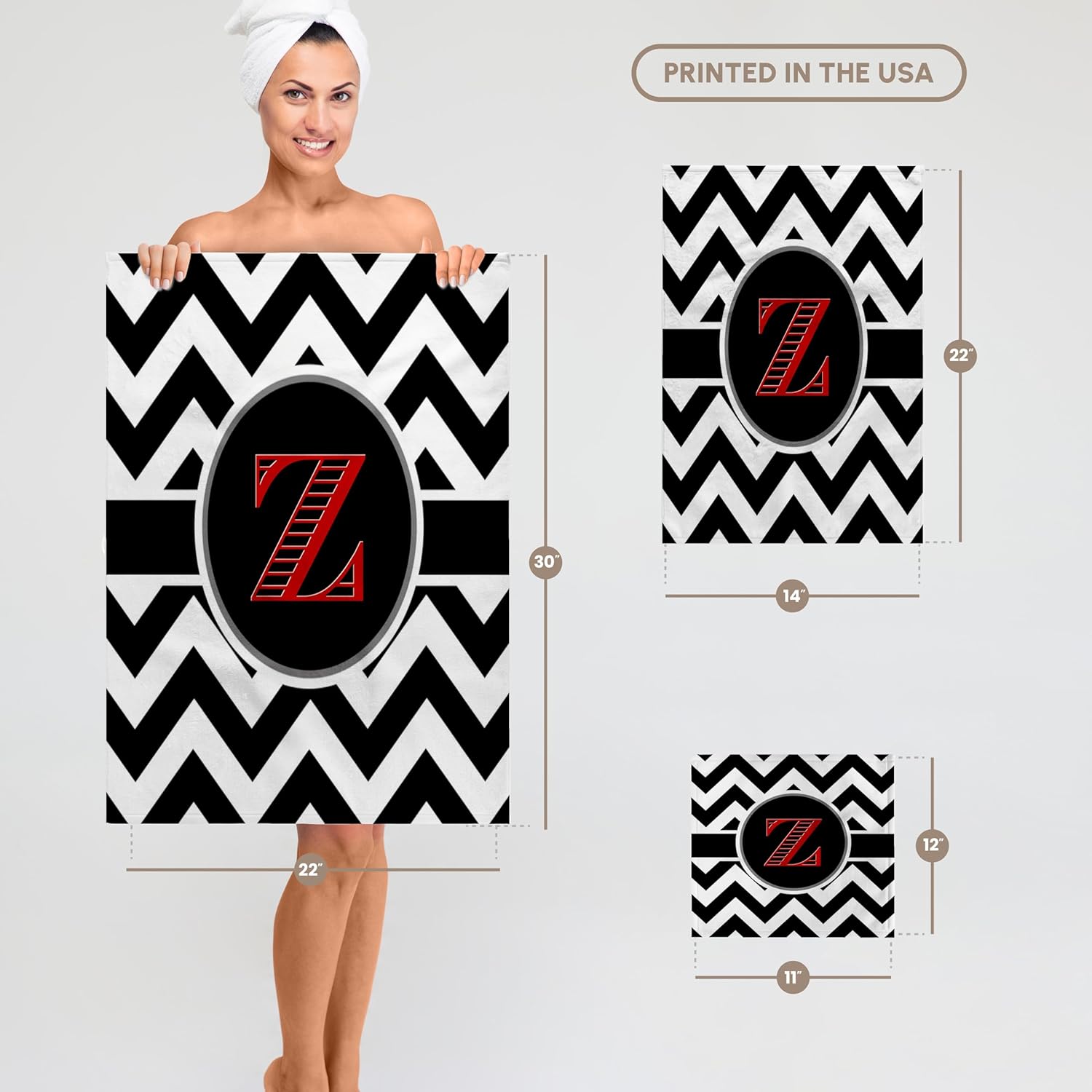 3dRose Black and White Chevron Monogram red Initial Z 22x30 Bath Hand Pool Towel