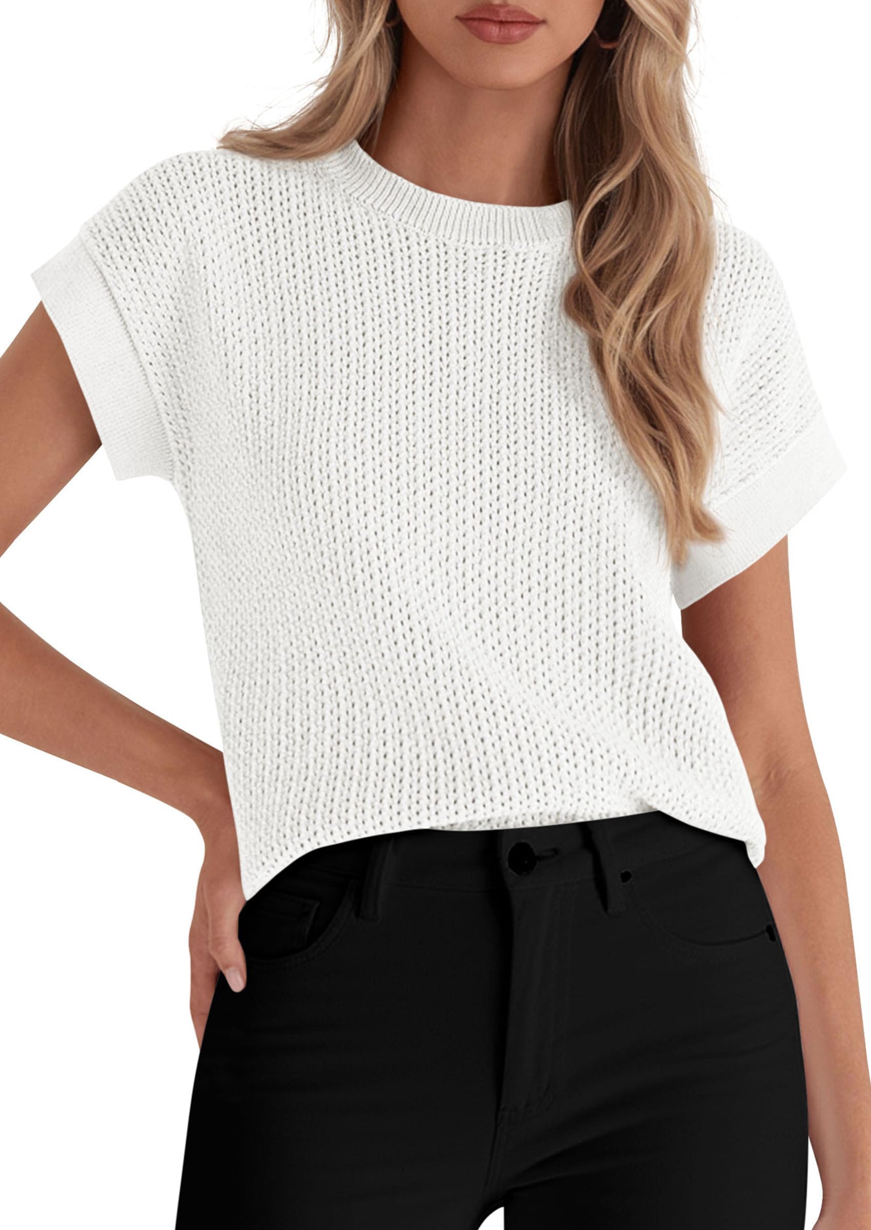 Women's 2026 Spring Fashion Sweater Vest Business Casual Crochet Tops Cap Sleeve Knit Shirt Beach Summer Outfits