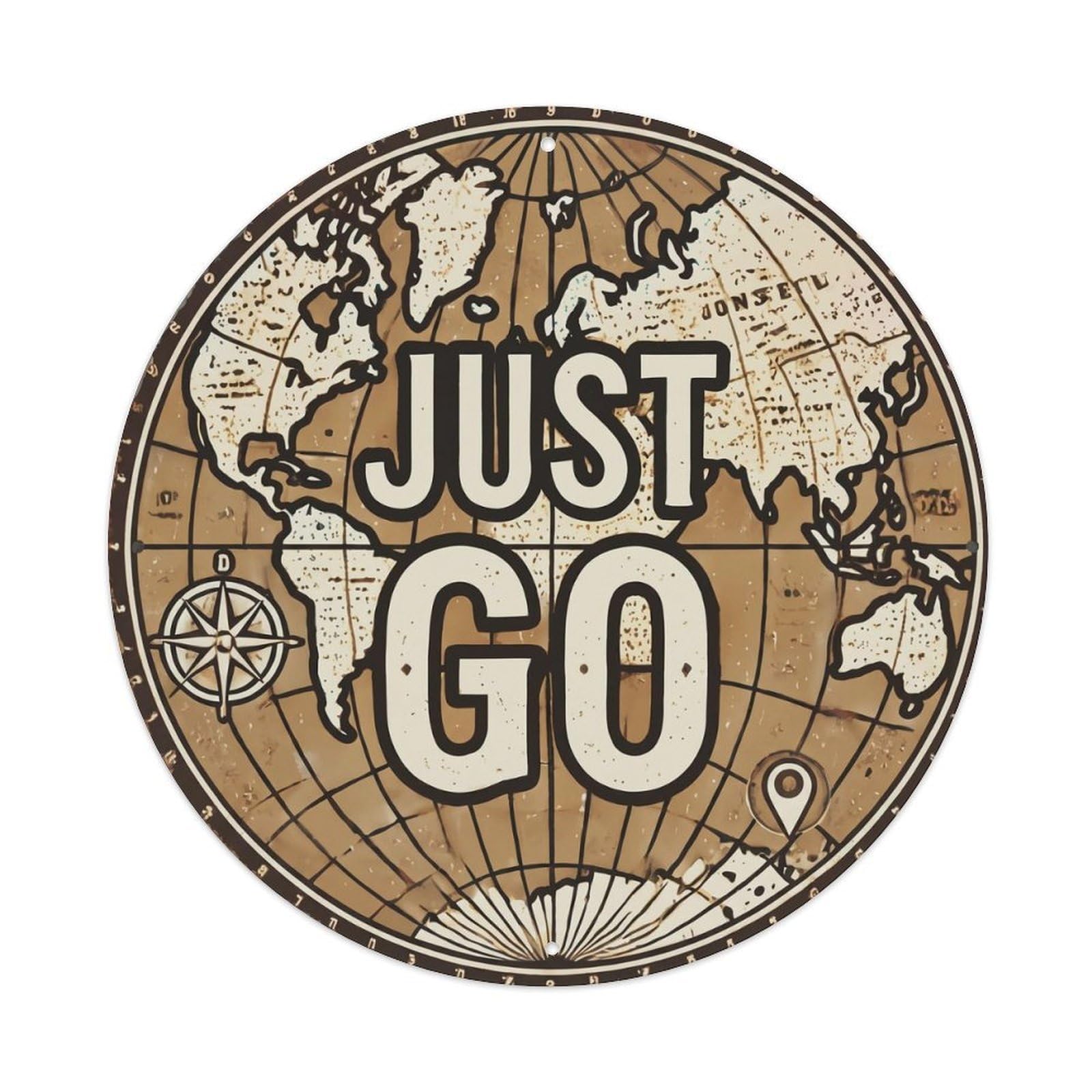 Yrnq 8X8inch Vintage Style Vintage World Map With Compass Just Go Surveyor Metal Tin Sign