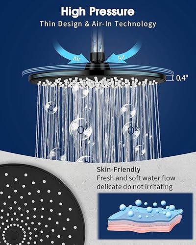 Miniatura 3 de Cabezal de regadera salida estilo lluvia, 9 pulgadas de alta presión, instalación sin herramientas con grandes superficies de rocío y 200 boquillas