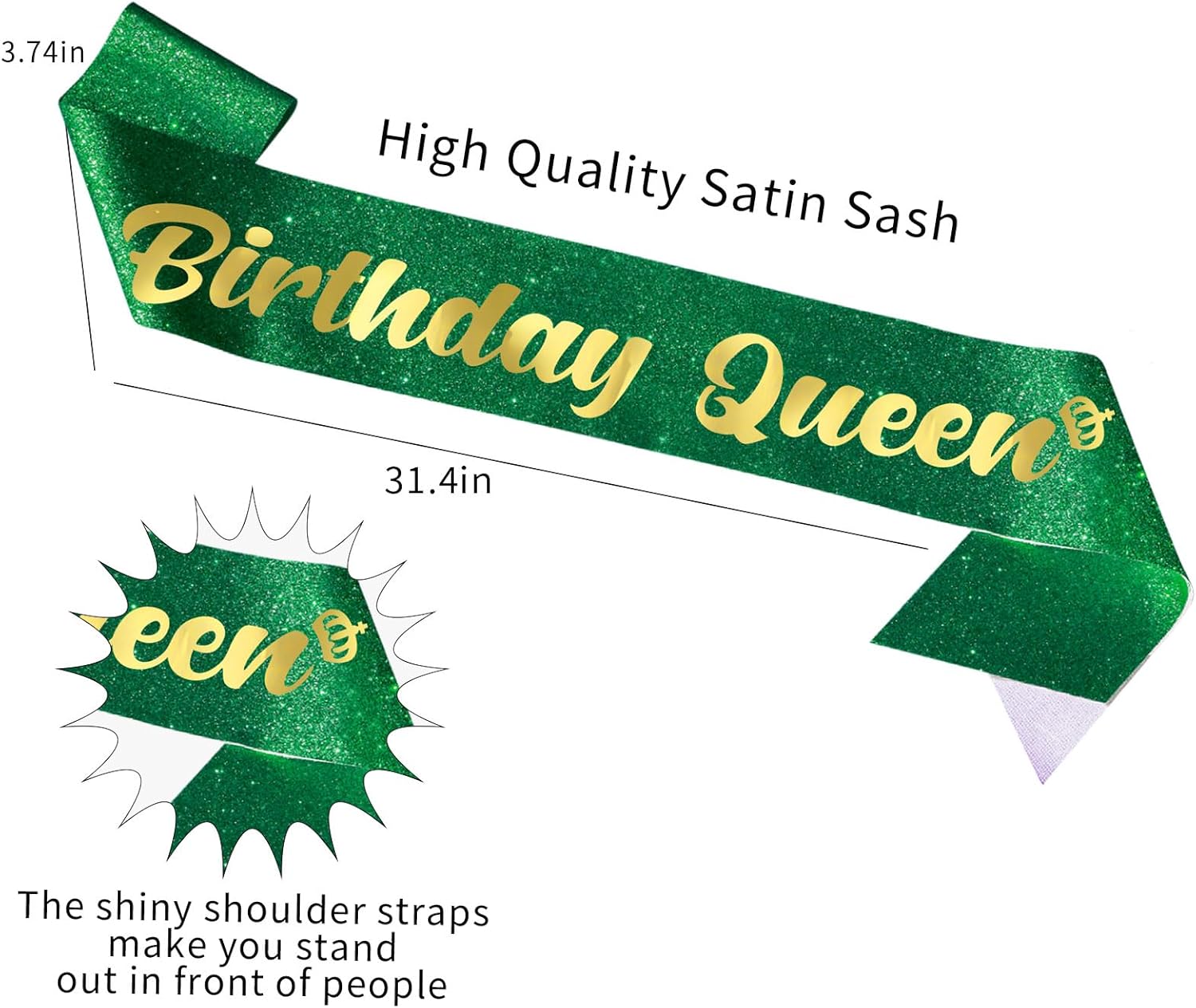 Birthday Queen Sash & Rhinestone Tiara Set, 2Pc SET - Green Birthday Sash and Tiara for Bday Decoration - Headband, Birthday crown (Green) - Image 3