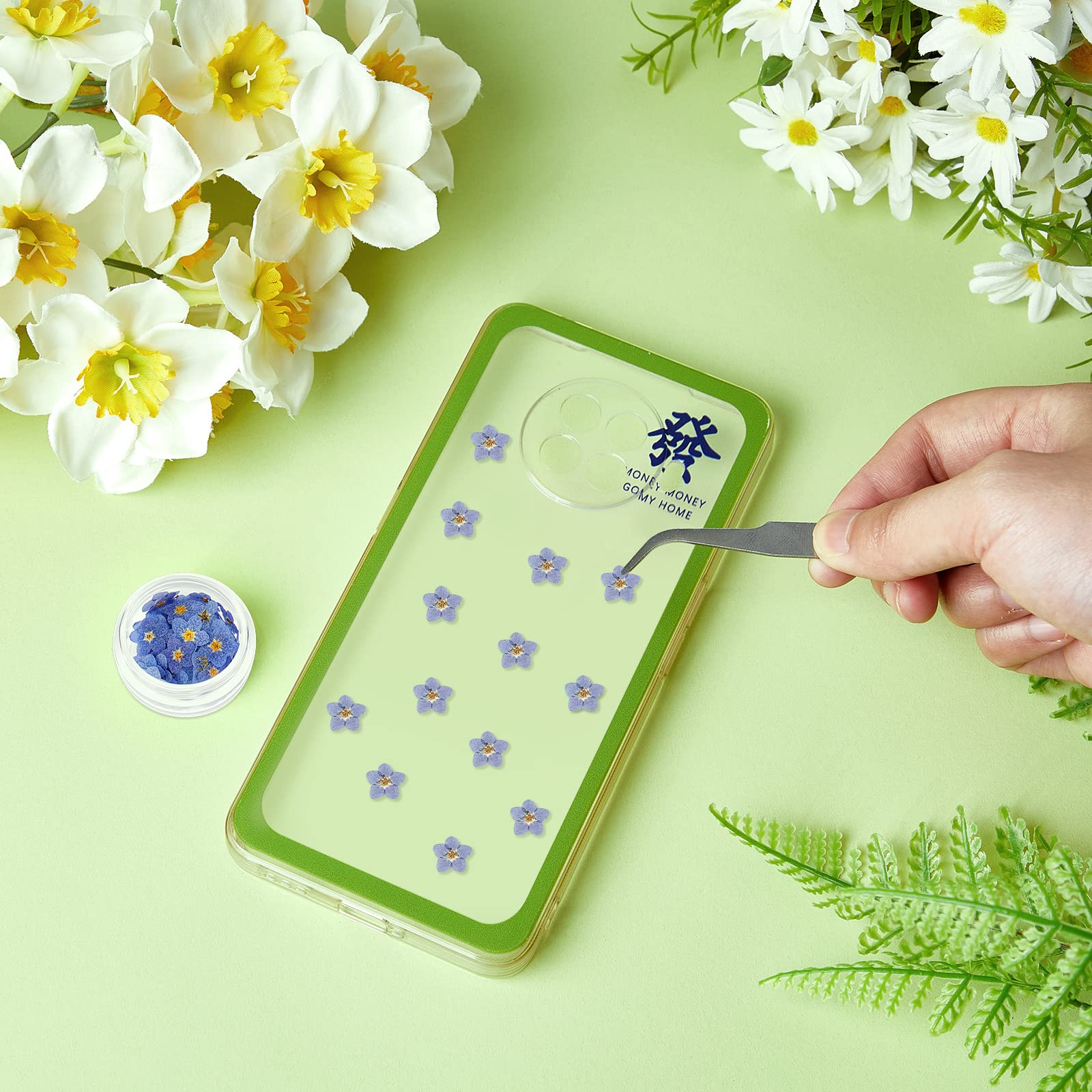 80 szt. naturalnych kwiatów Forget Me Not Suszone kwiaty 'Don't Forget Me' prasowane kwiaty niebieskie suche prawdziwe suszone prasowane kwiaty z pęsetą łokciową do żywicy, scrapbookingu, DIY, karta