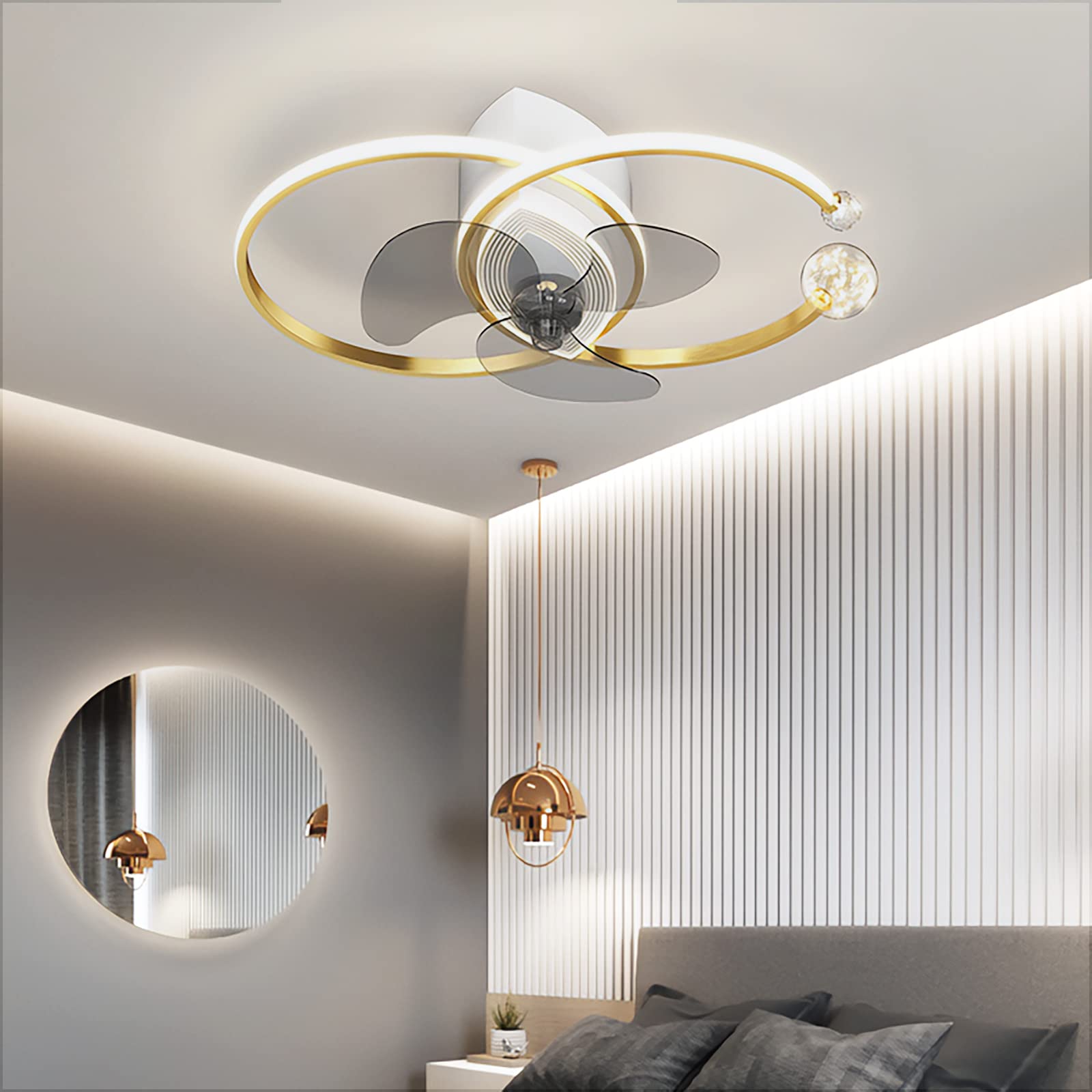 Ventilateur de plafond DC avec lampes LED télécommandé pour salon et chambre - 8