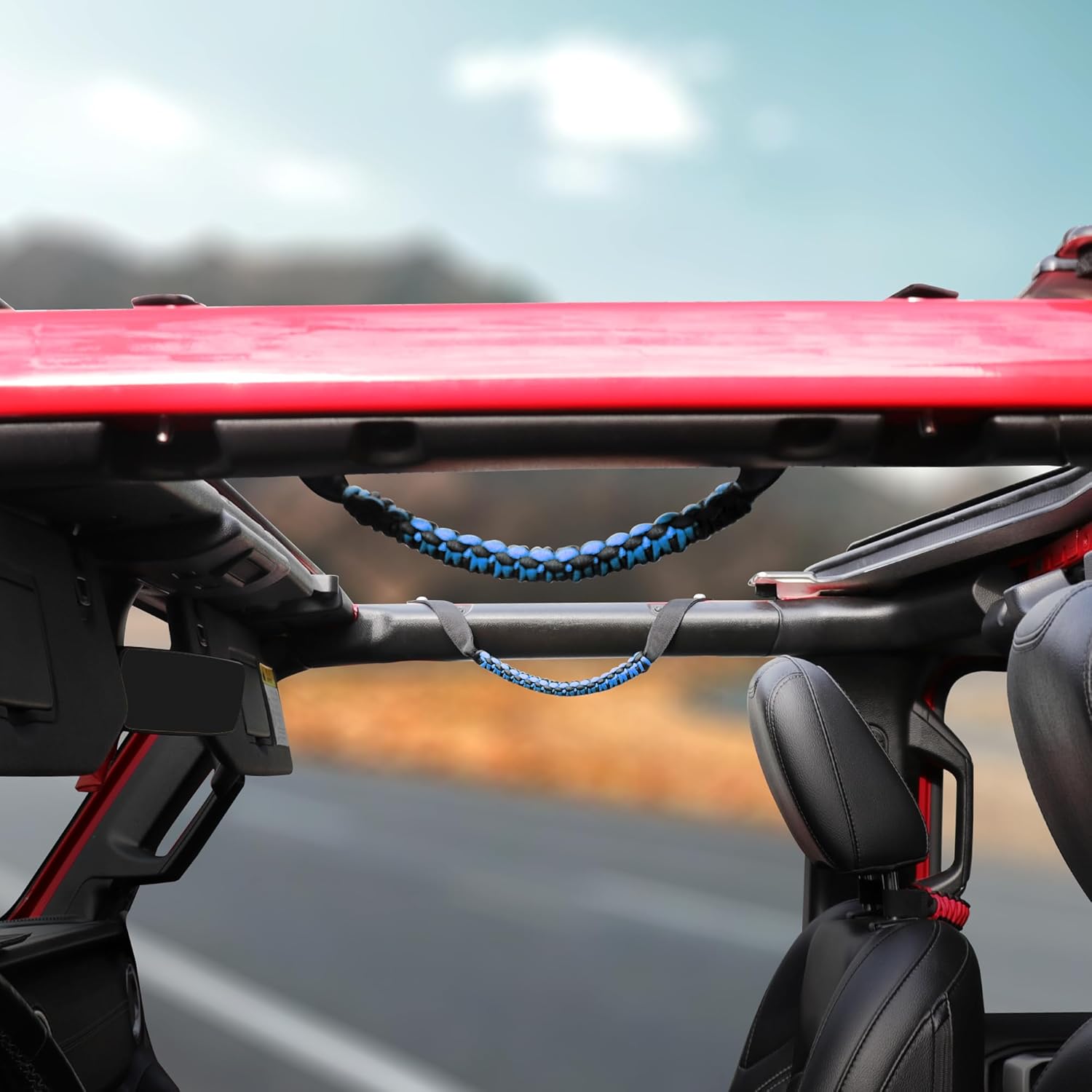 sukemichi for 2024 Jeep Handles Grab, 4 Pack Paracord Roll Bar Grab Handles Grip Handle for 2024 2025 2026 Jeep Wrangler JL 4XE Gladiator Hard TOP 4 Door, Blue, (Not for Soft Top Sky One Touch Roof)