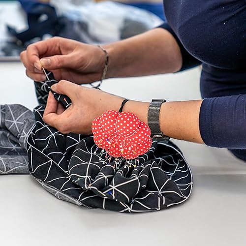 Miniatura 5 de Rolybag Alfileres de muñeca con correa elástica, cojín de aguja de calabaza para costura, pinza de aguja portátil, para costura o manualidades (rojo)
