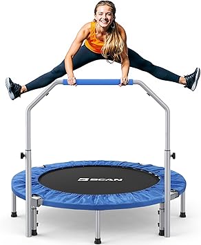 BCAN 40/48" Foldable Mini Trampoline Max Load 330lbs/440lbs, Fitness Rebounder with Adjustable Foam Handle, Exercise Trampoline for Adults Indoor/Garden Workout